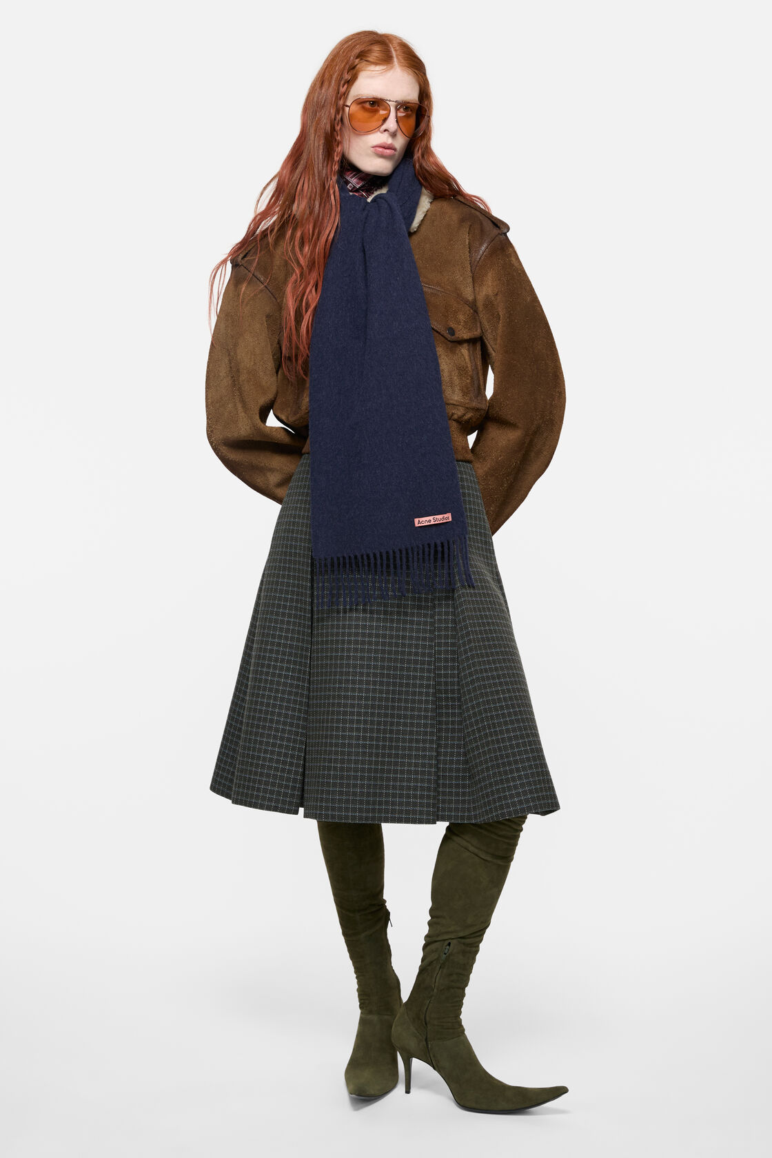 Fringe wool scarf &ndash; Narrow, Dark Navy Melange, 2000x