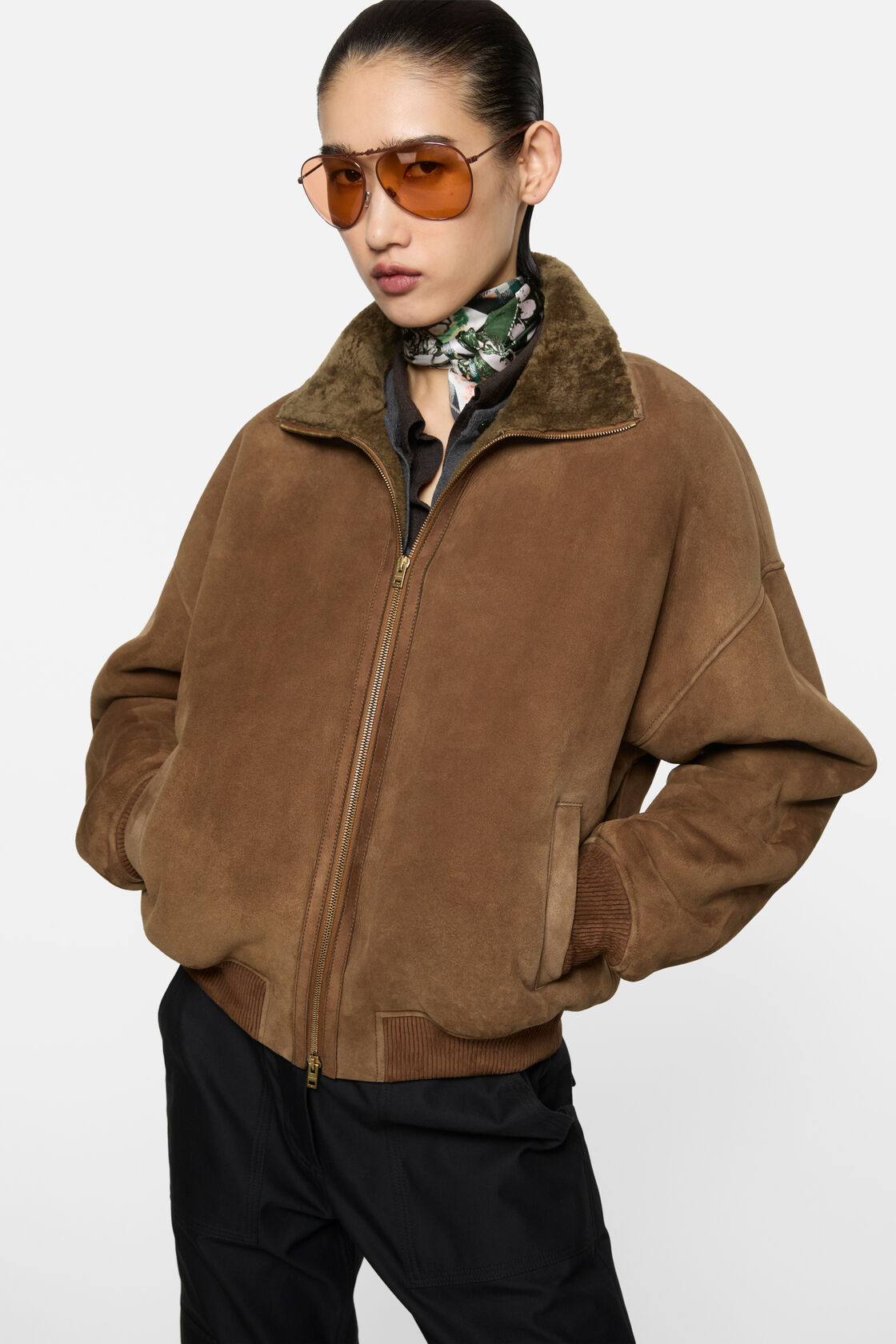 Shearling Bomber Jacket, Chestnut brown, 2000x