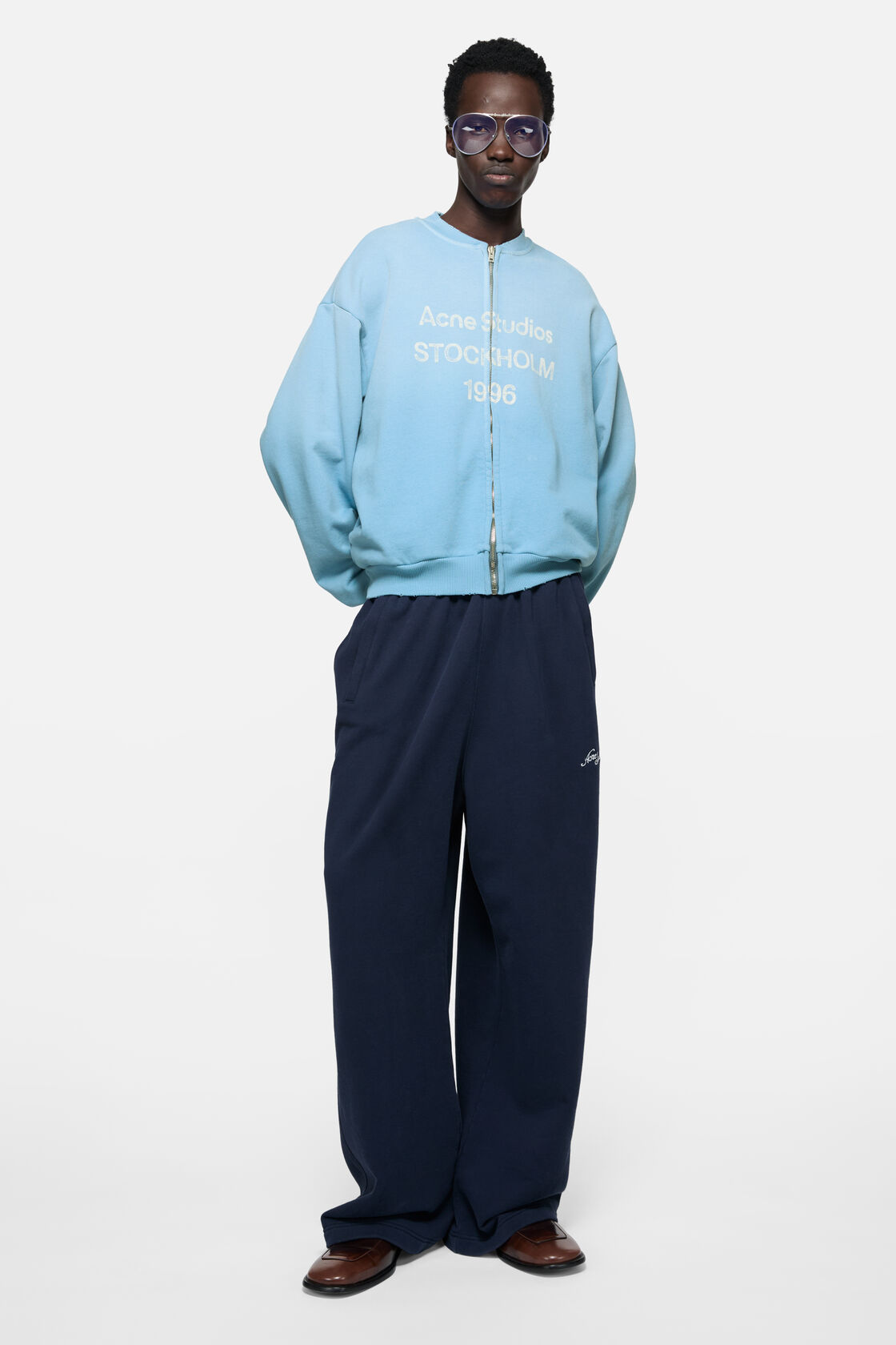 Washed zip-up cardigan, Cornflower blue, 2000x