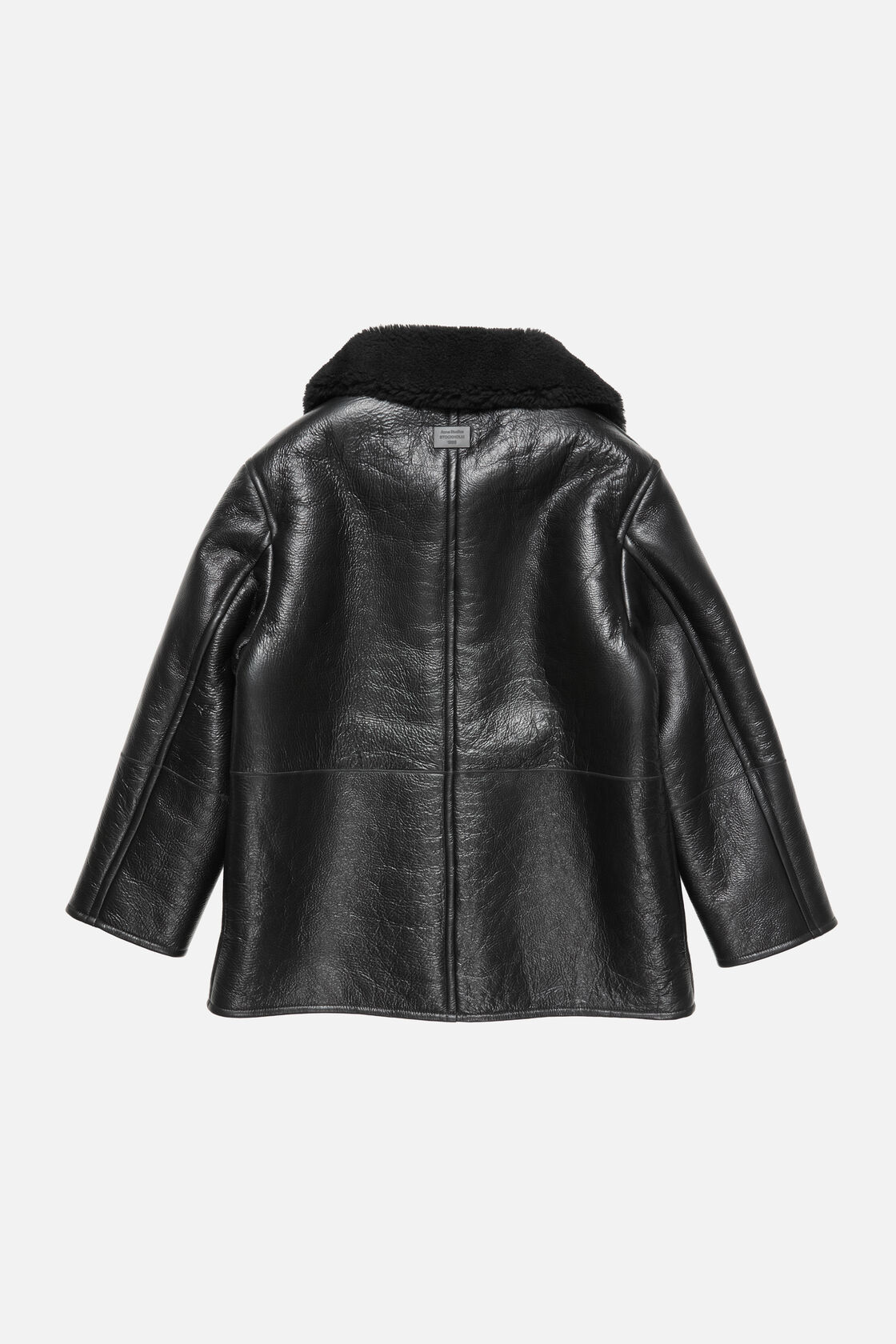 Leather Shearling Duffle Coat, Black, 2000x