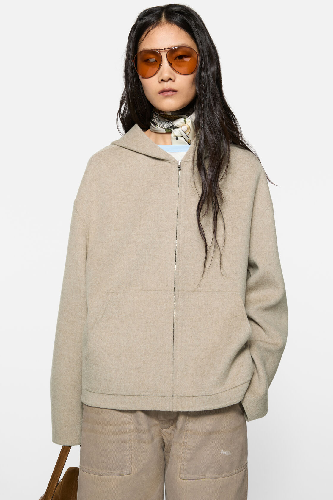 Cashmere jacket with hood, Oatmeal melange, 2000x