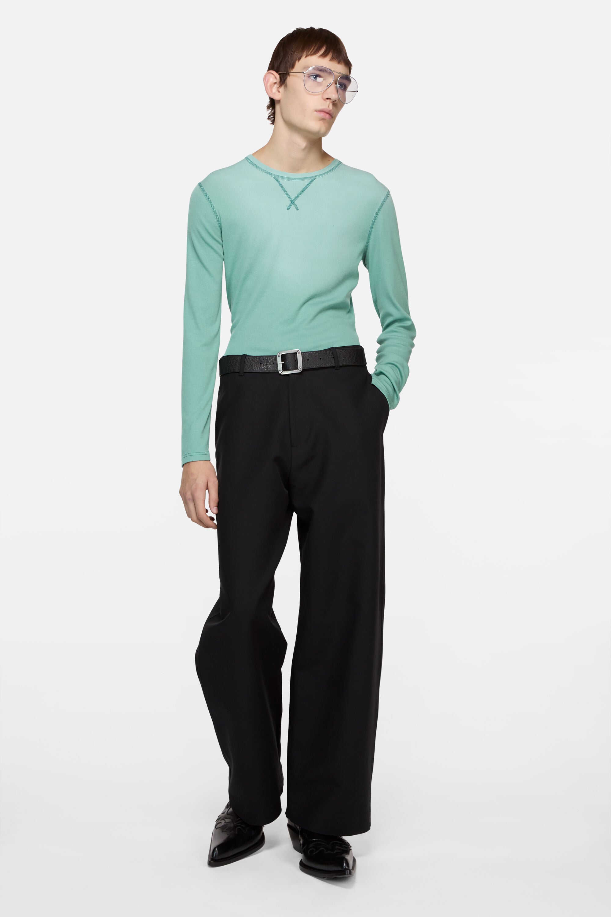 Acne Studios ミントグリーン Tシャツ S Acne Studios - スプレー加工ロゴTシャツ - ミントグリーン