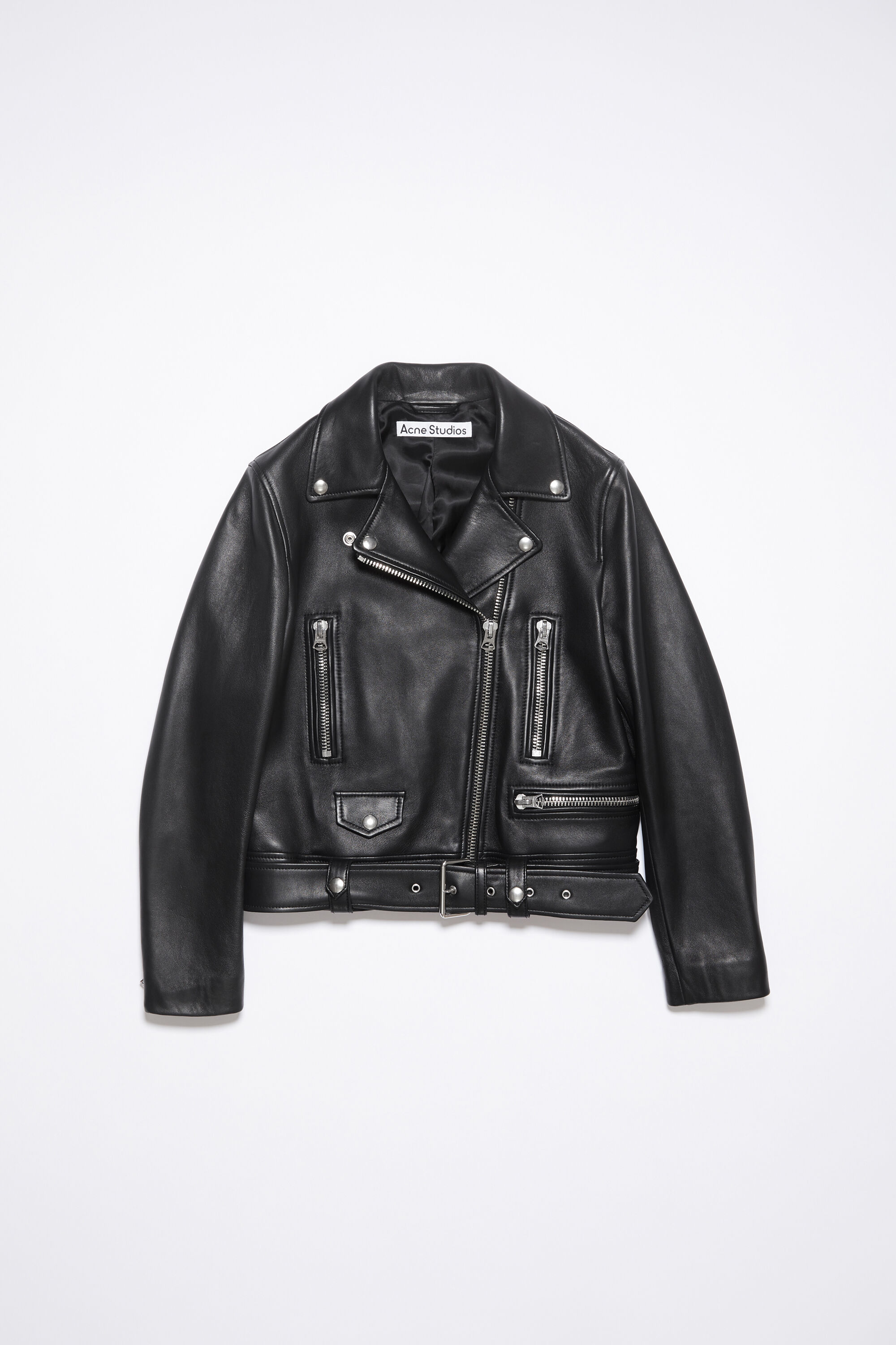 Acne Studios Leder Bikerjacke mit versetztem Reißverschluss in Schwarz für Herren Herren Bekleidung Jacken Lederjacken 