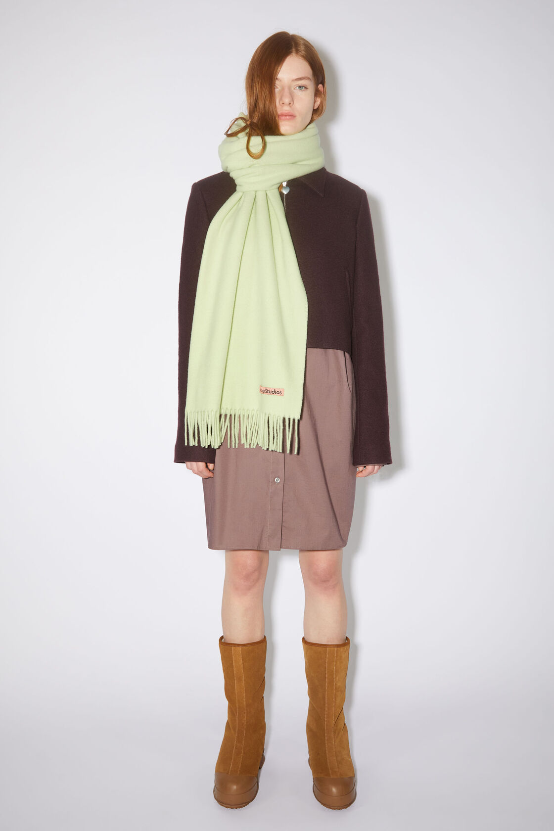Acne Studios Fringe wool scarf oversized Pale green