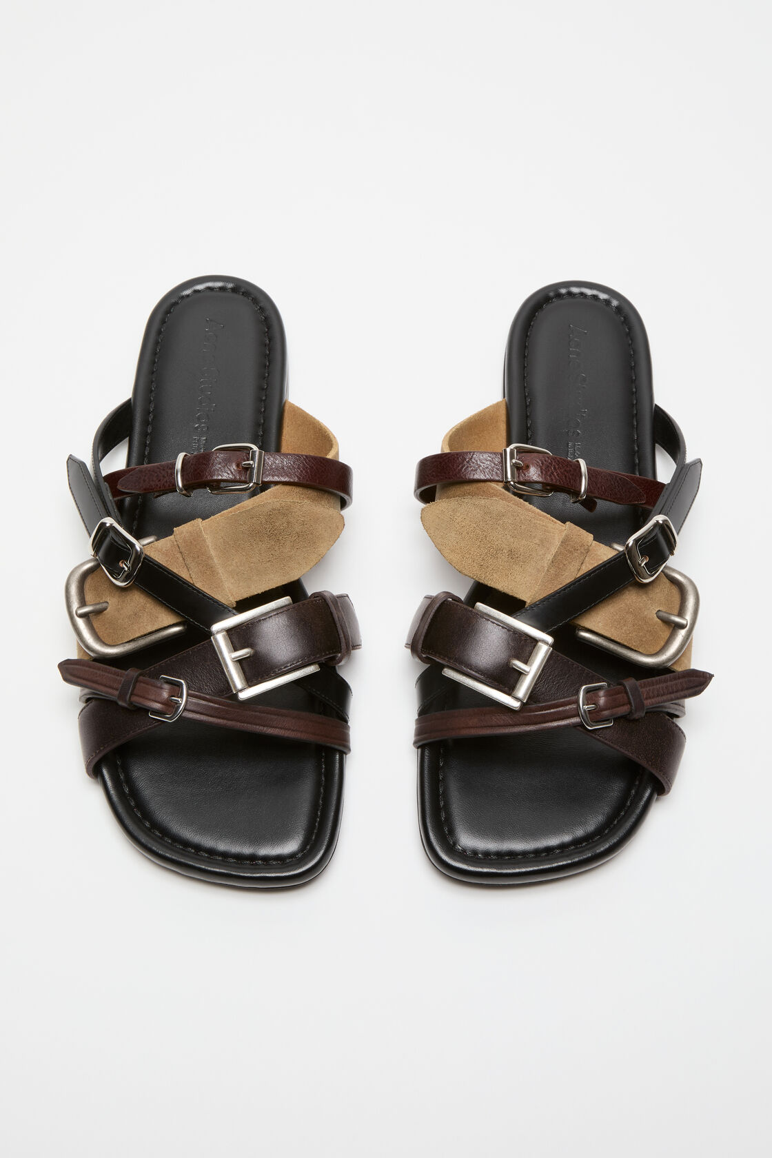 Leather belts strap sandals, Multi brown, 2000x