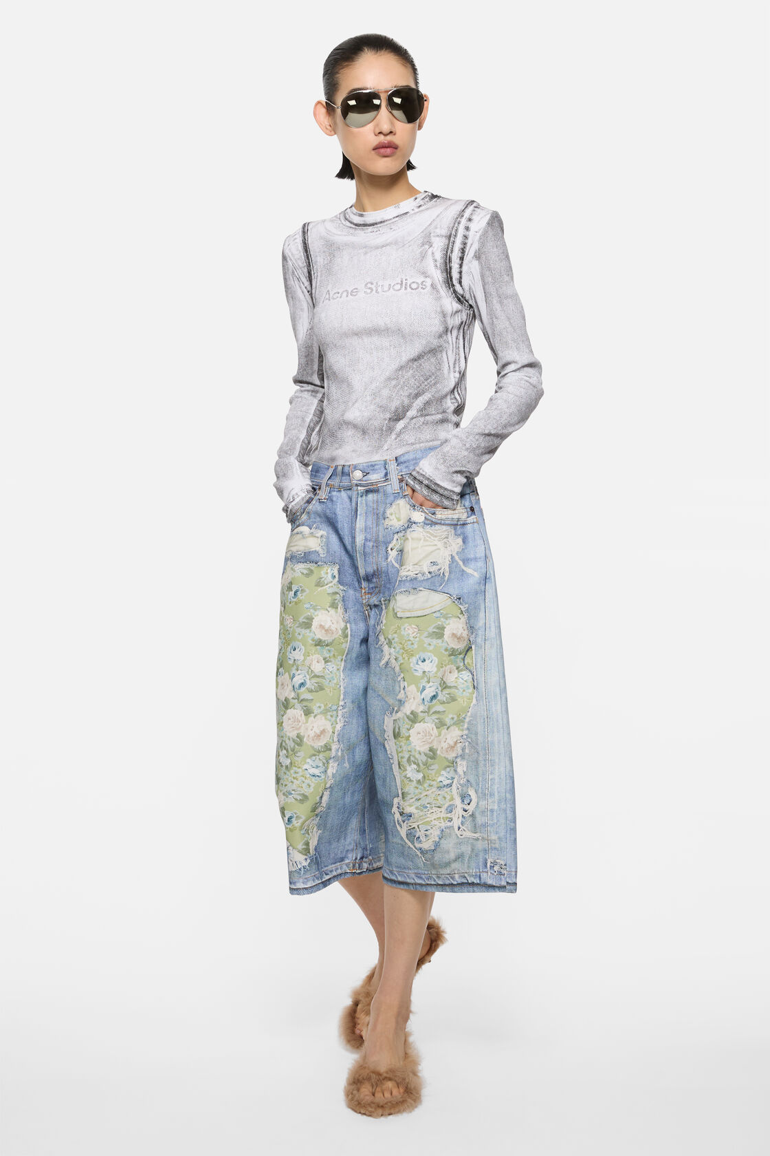 错视效果牛仔短裤, 蓝色/绿色, 2000x