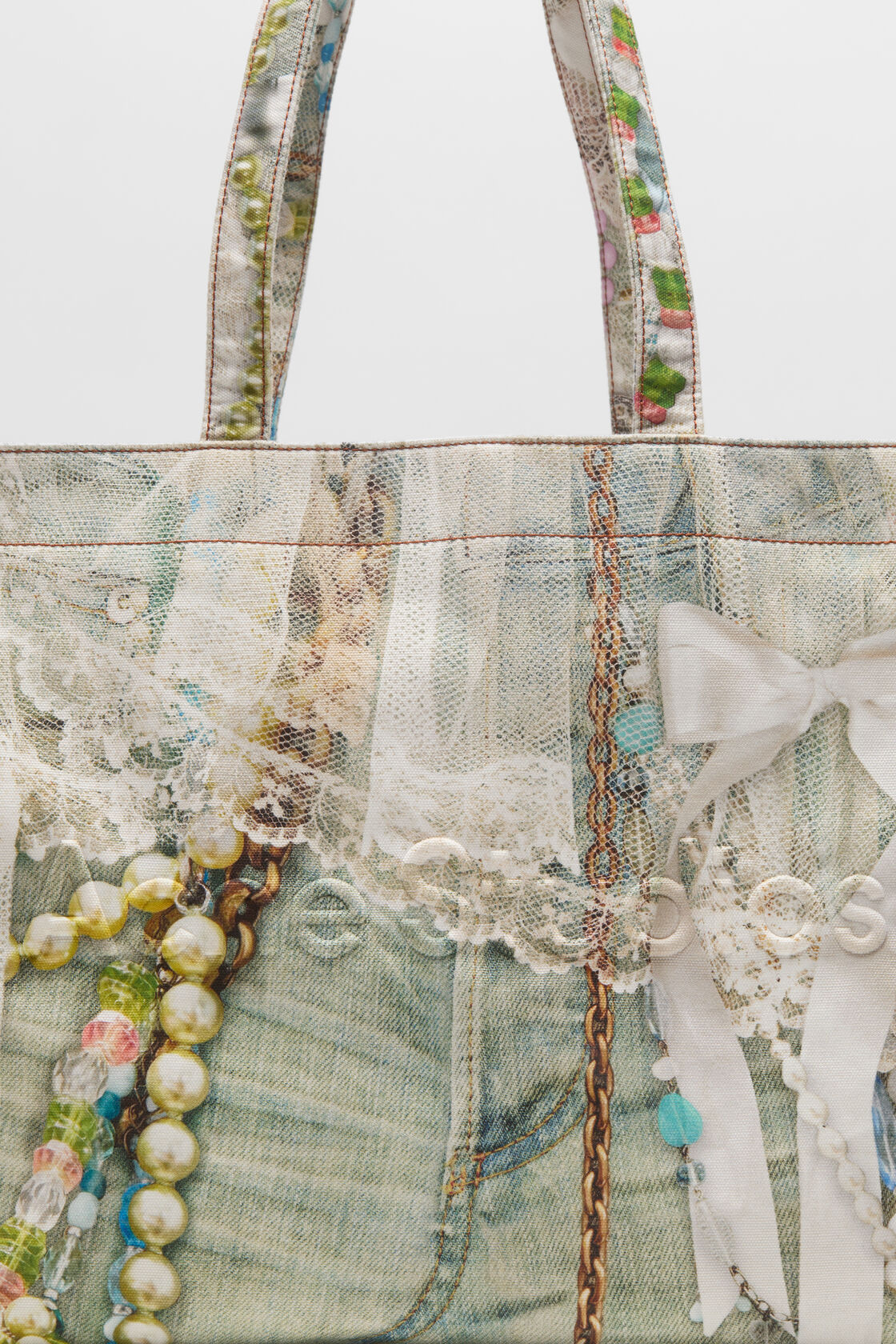 ロゴ ショルダートートバッグ, ホワイト/グリーン, 2000x