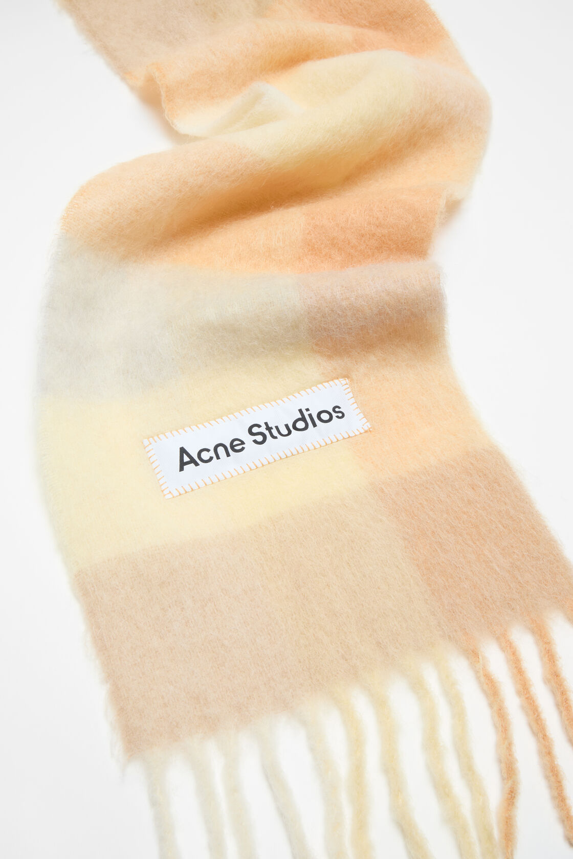 Mohair checked scarf, Peach/White/Beige, 2000x