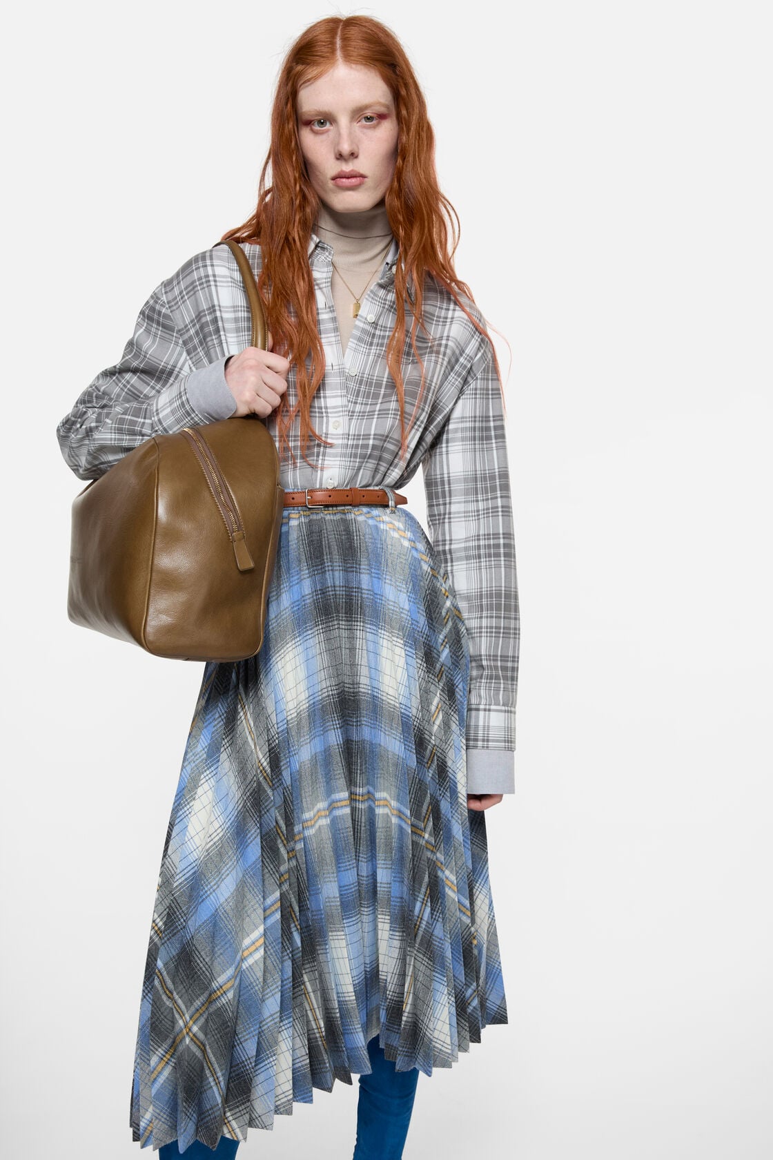 Layered flannel shirt, Black/white, 2000x