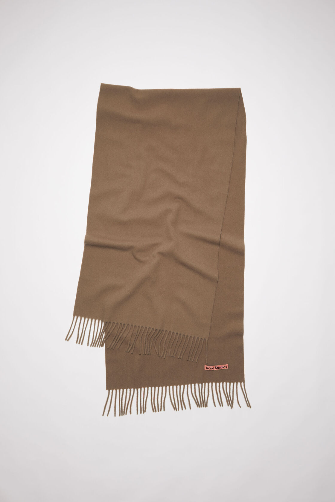 Fringe wool scarf - Narrow, Caramel brown, 2000x