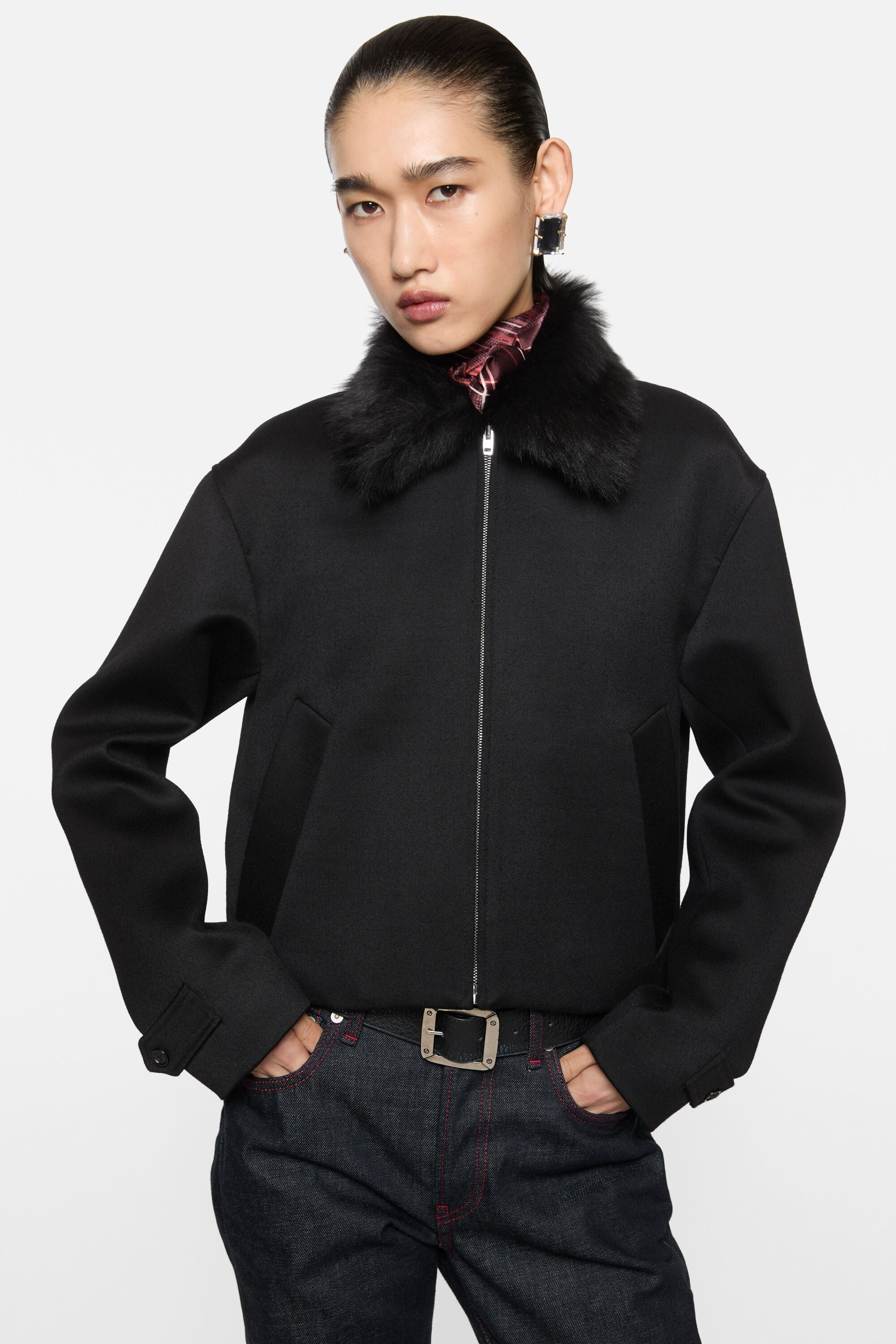 Acne Studios - サテンウールボンバージャケット - ブラック