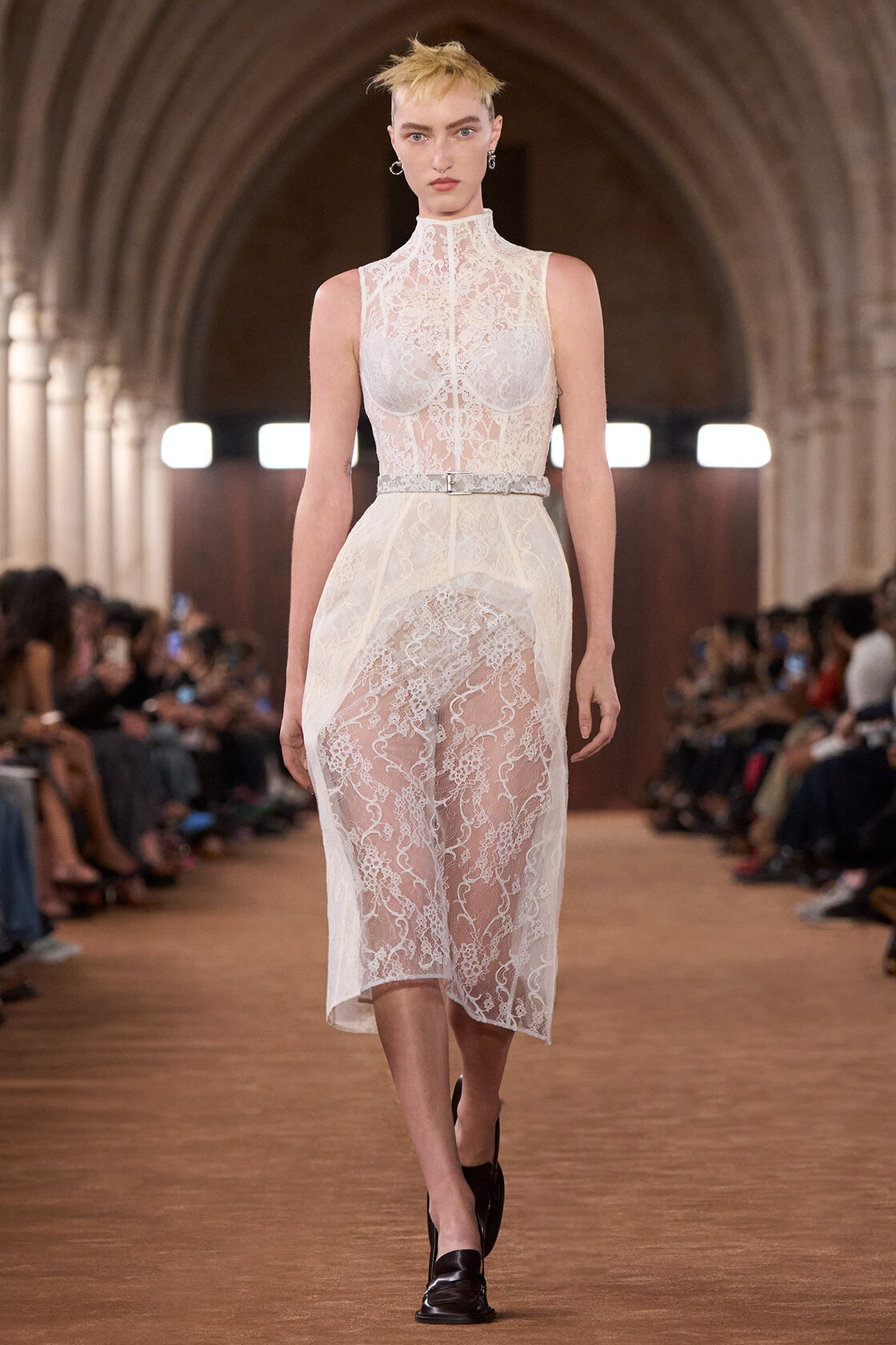 蕾丝束腰连衣裙, 白色/白色, 2000x