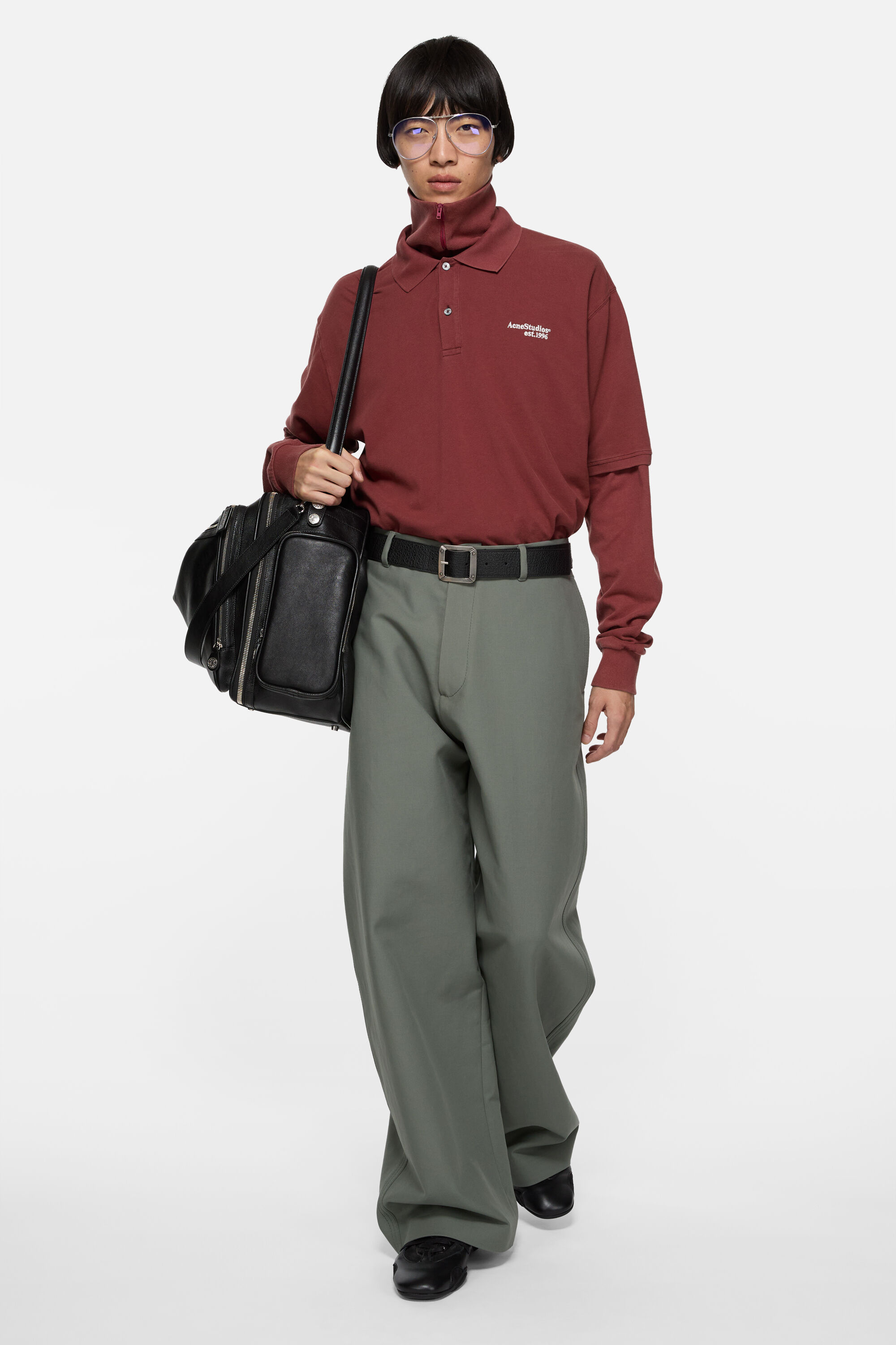 Acne Studios - Washed logo polo - Maroon red