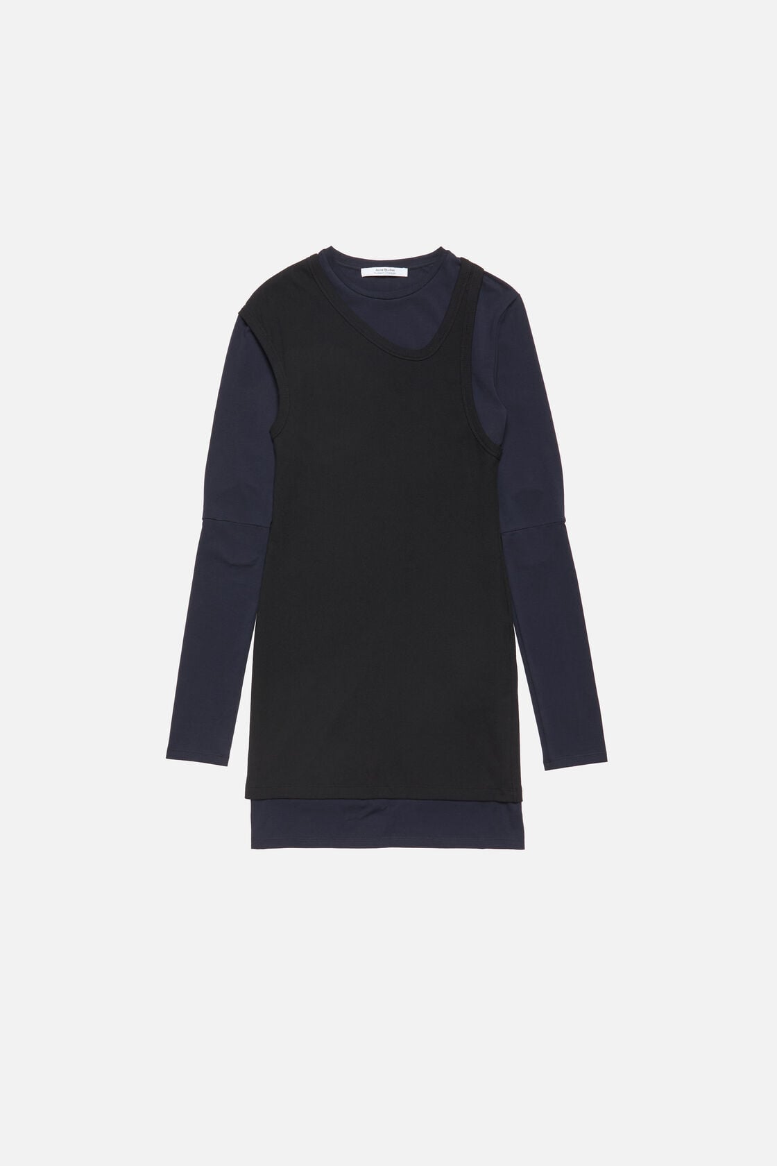 Layered Cotton Mini Dress, Navy/black, 2000x