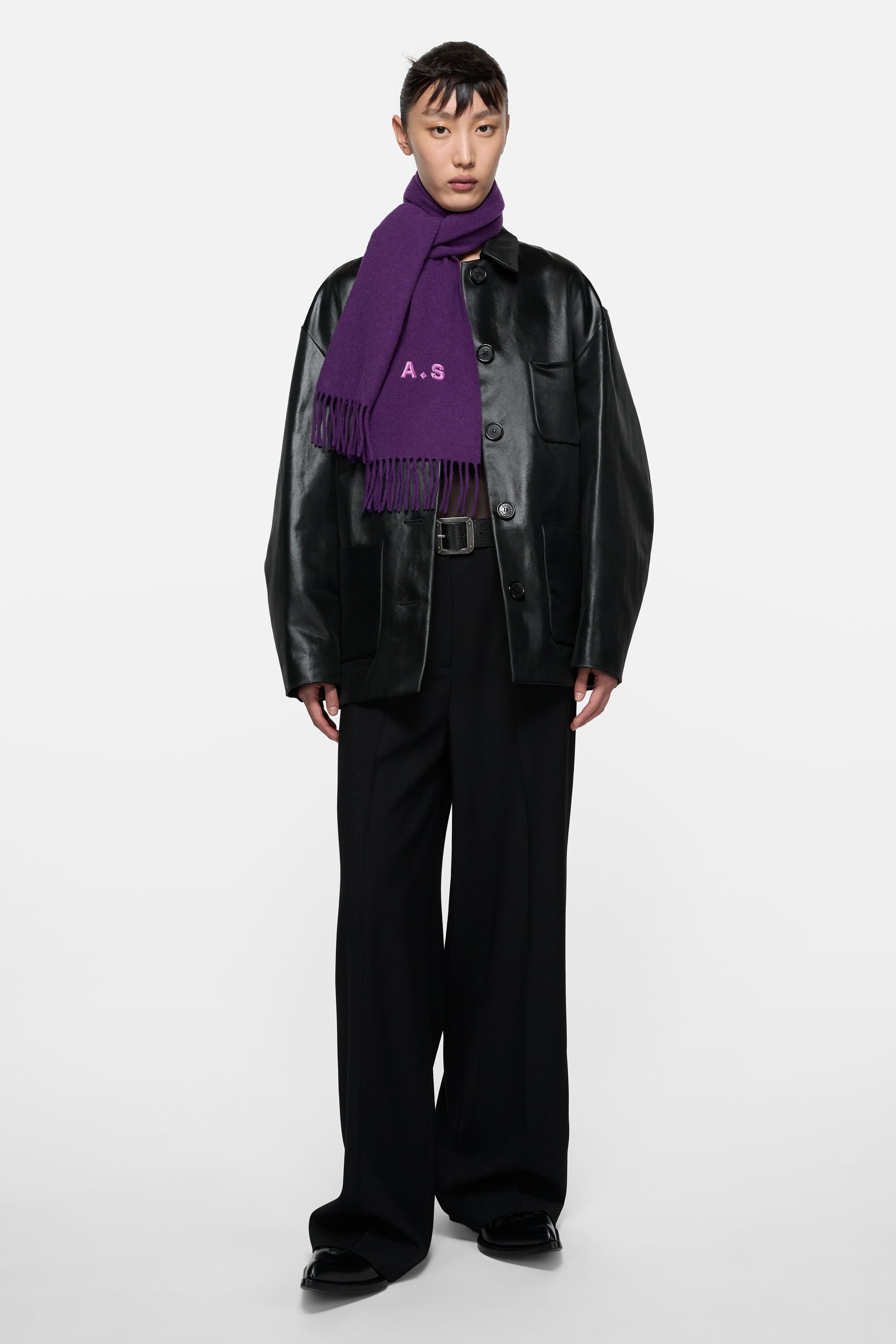 Acne Studios - Fringe wool scarf - skinny - Violet Purple Melange