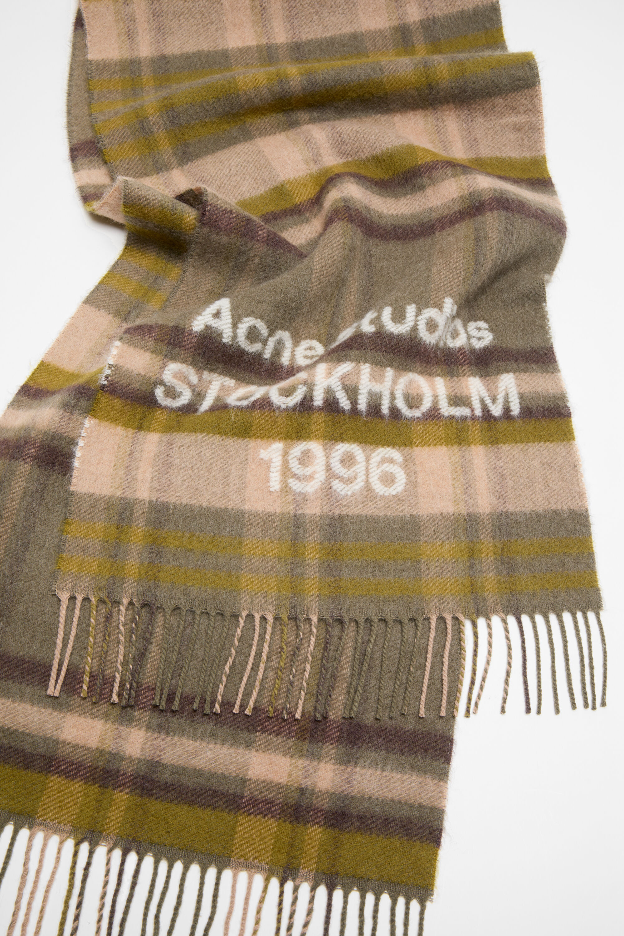 Acne Studios - Check logo scarf - Wide - Olive green/grey