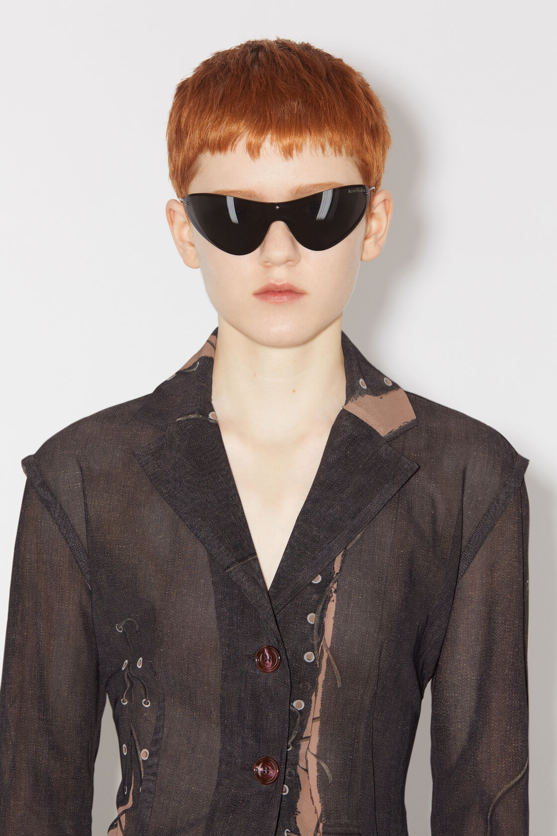 Trompe l'oeil single-breasted jacket, Dark brown/beige, 2000x