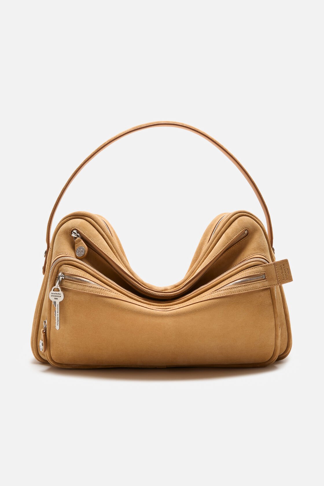Camero Camera Suede Shoulder Bag, Sesame beige, 2000x