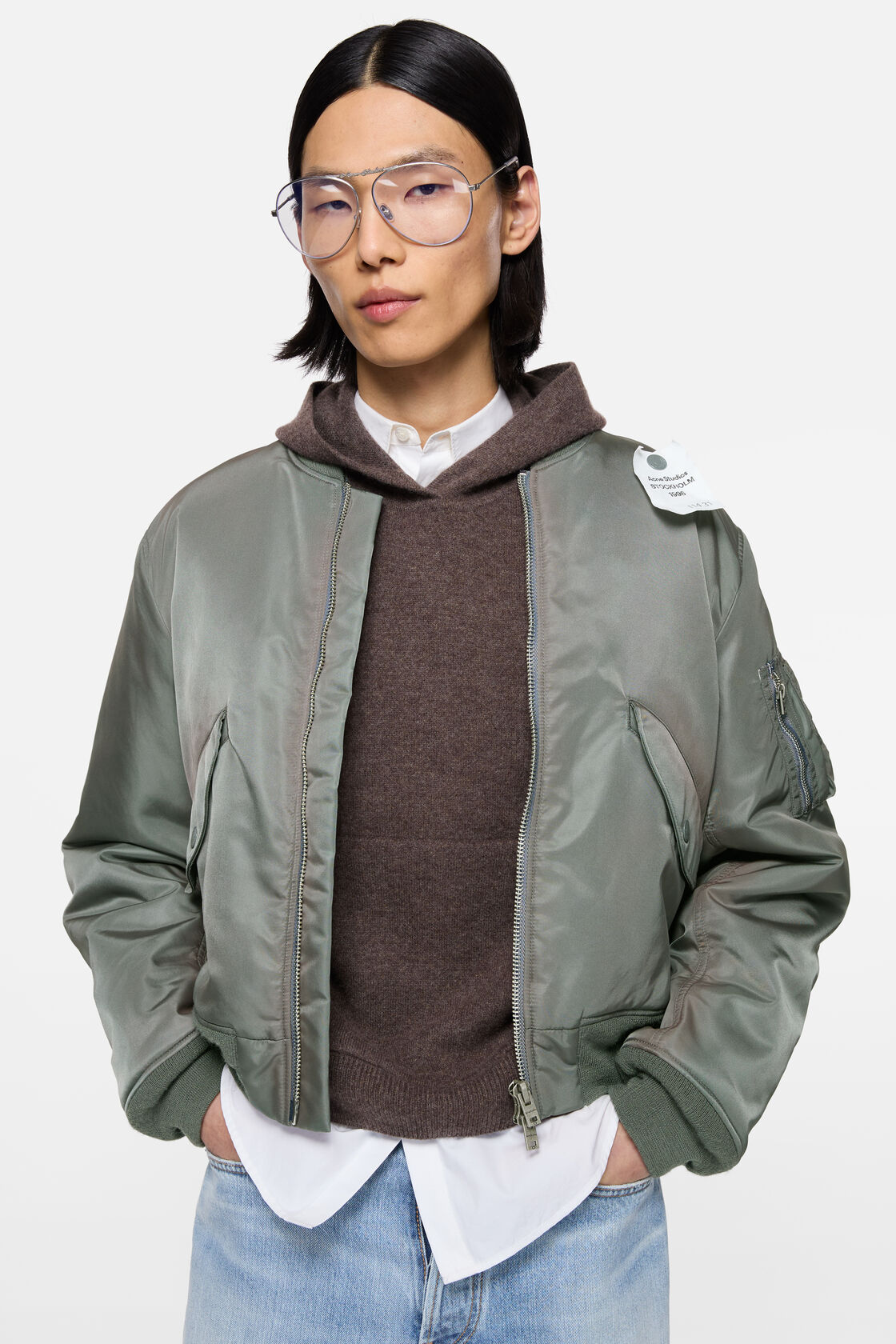 Washed bomber jacket, Stone grey, 2000x