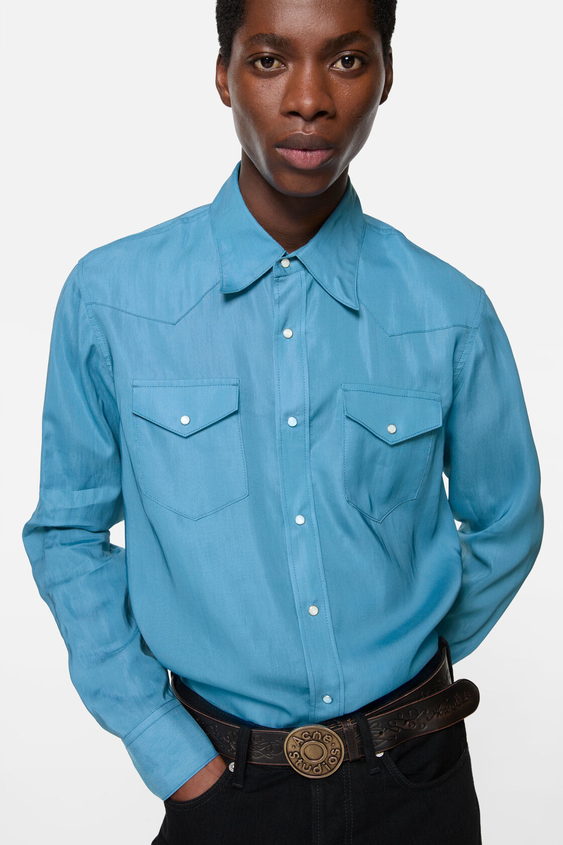 Silk button-up shirt, Blue, 2000x