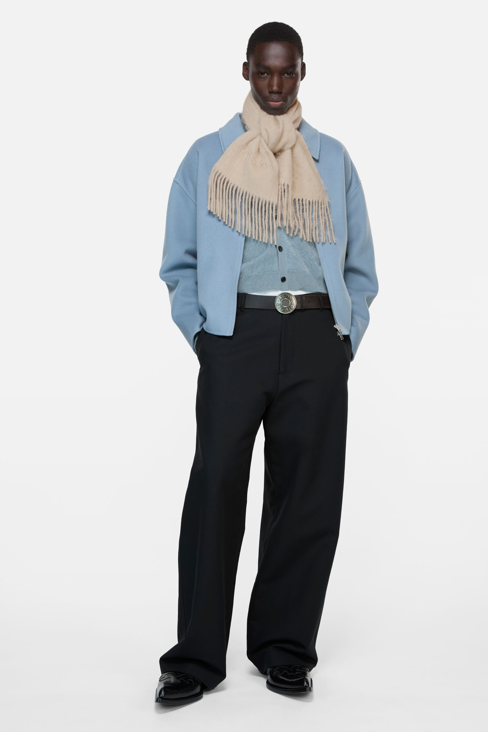 Acne Studios - ウールロゴスカーフ - オートミールメランジ