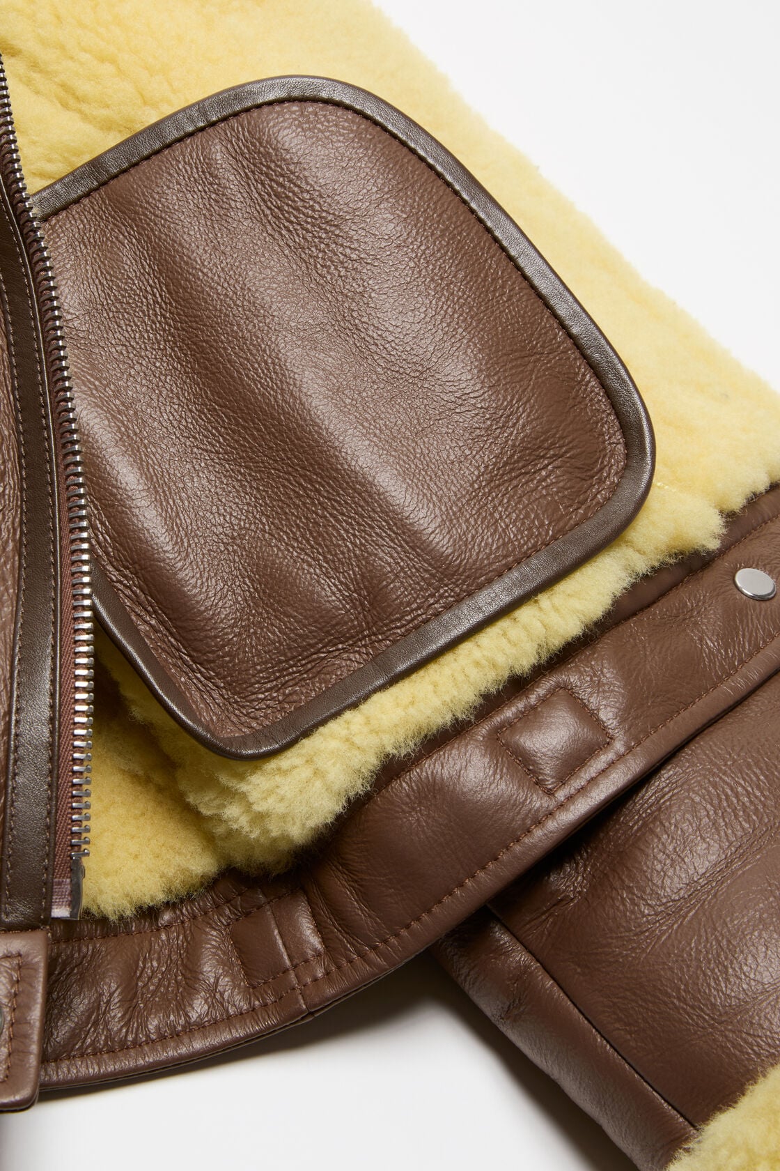 Shearling biker jacket, Mid brown/pale yellow, 2000x