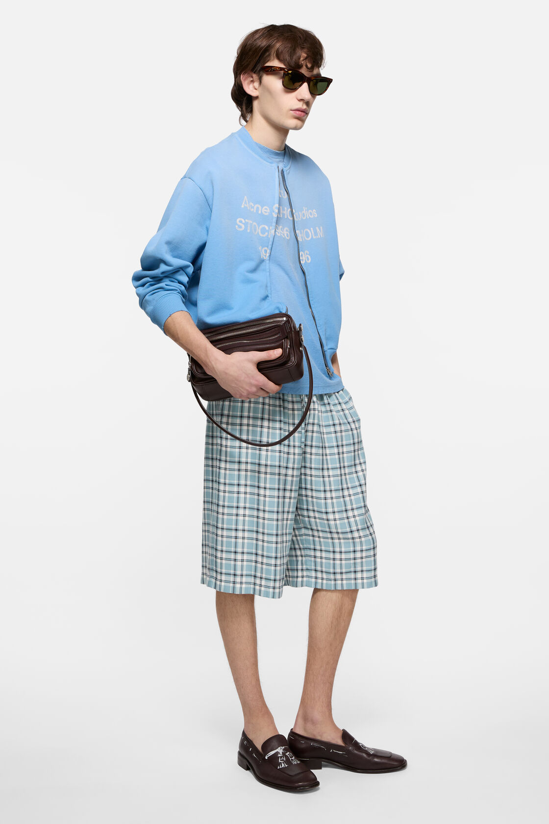 Casual flannel check shorts, Turquoise/blue/white, 2000x