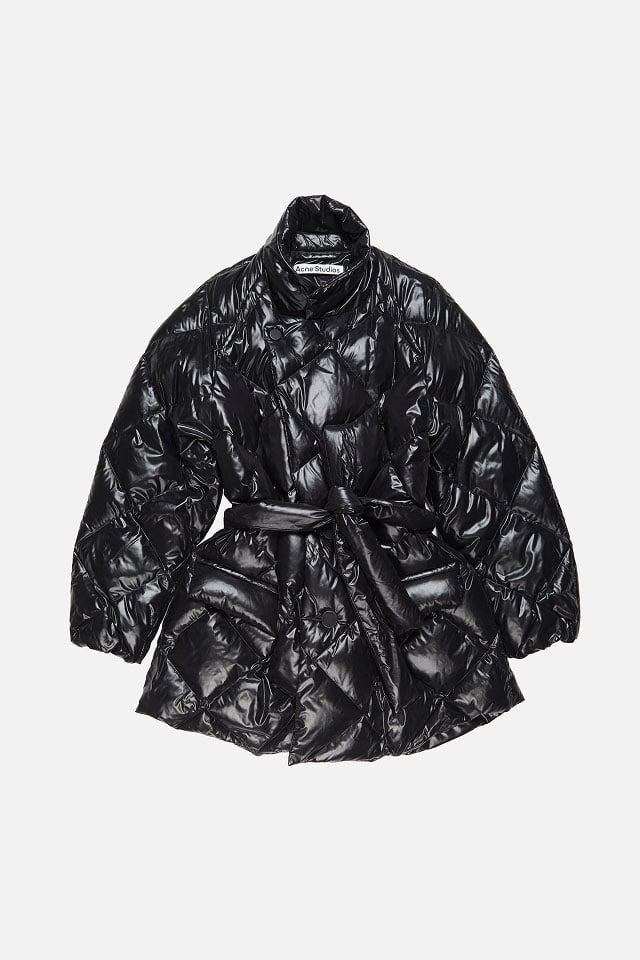 A showcase of the product of Acne Studios black quilted down jacket.