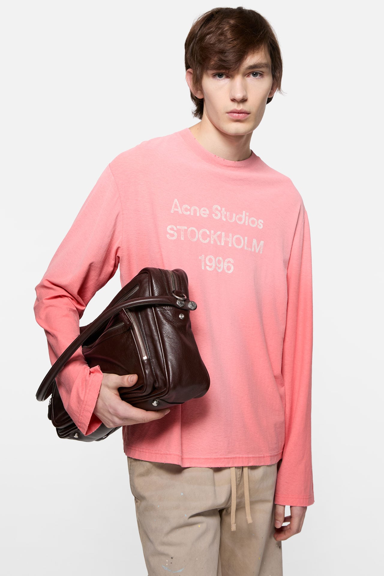 Acne Studios long-sleeve sprayed 1996 logo t-shirt in pink.