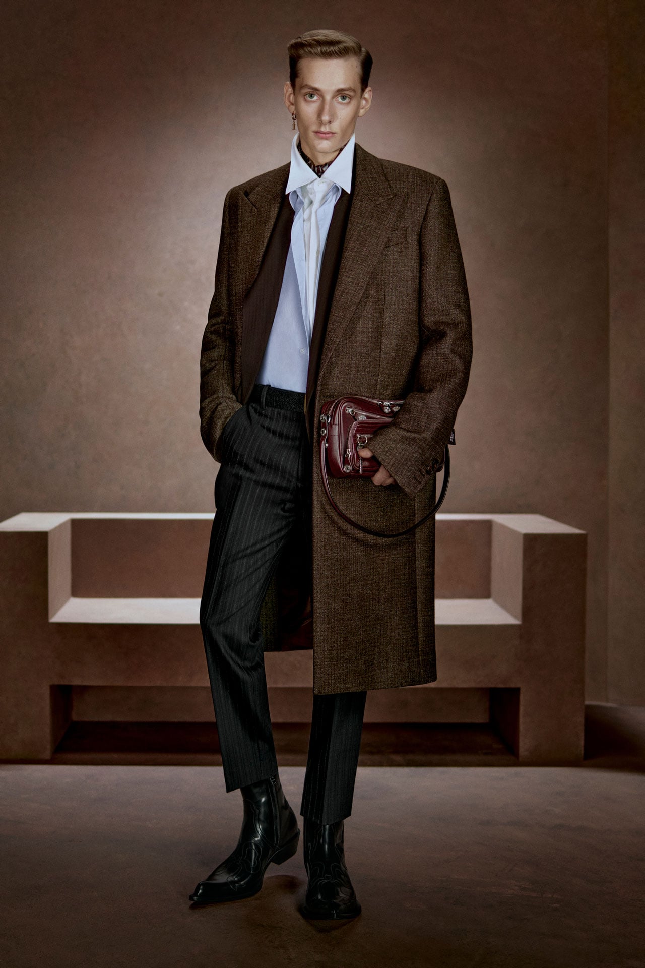 Acne Studios Mens Transitional Outerwear brown tailored suit jacket.