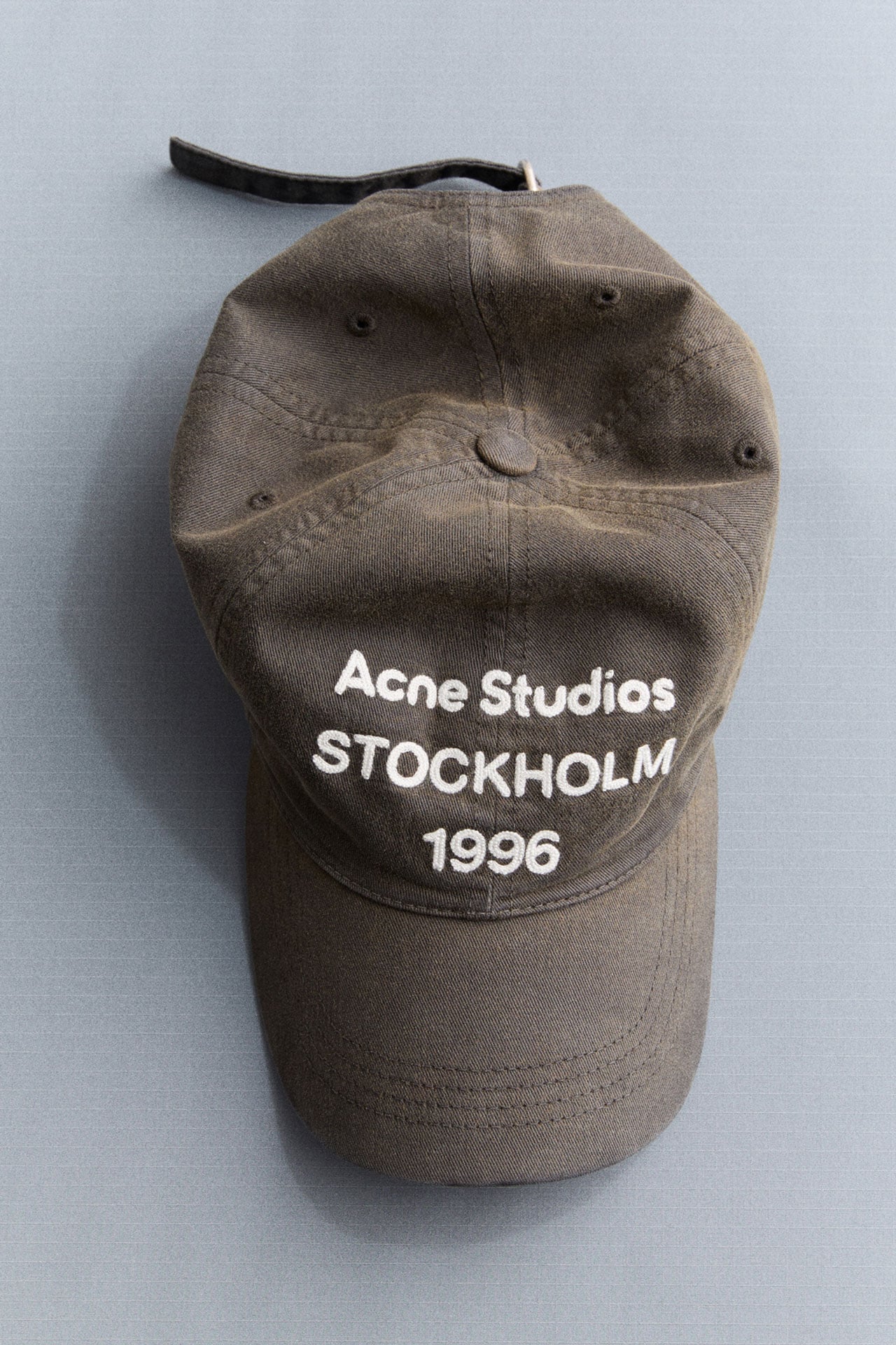 Acne Studios grey washed 1996 logo cap.