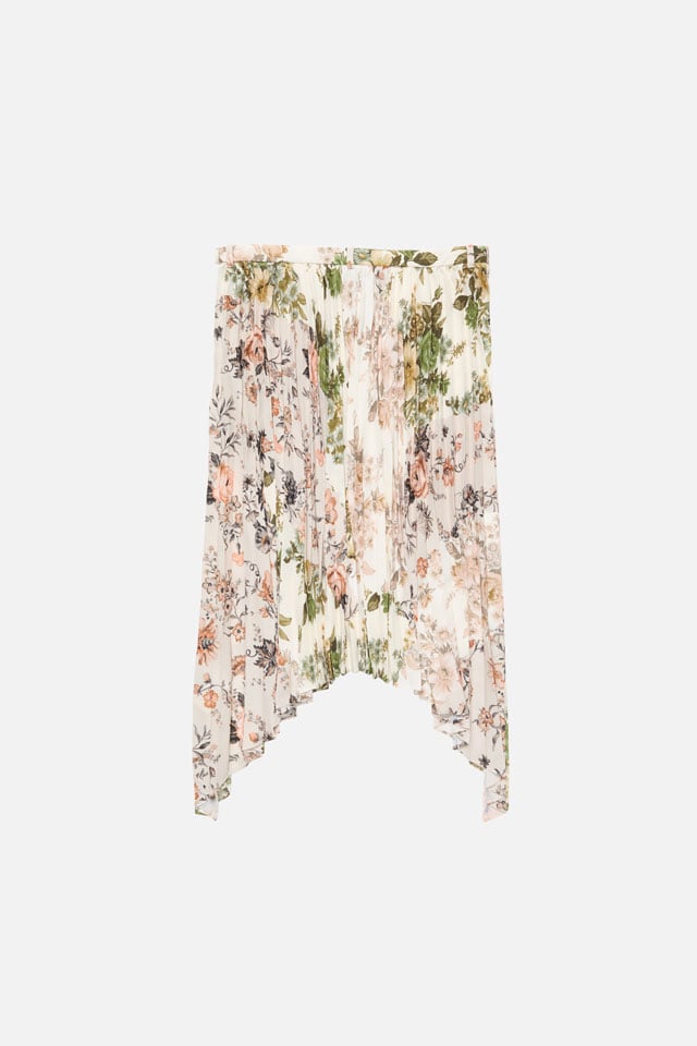 A showcase of the product: Acne Studios FW26 New Arrivals beige skirt with flower pattern.