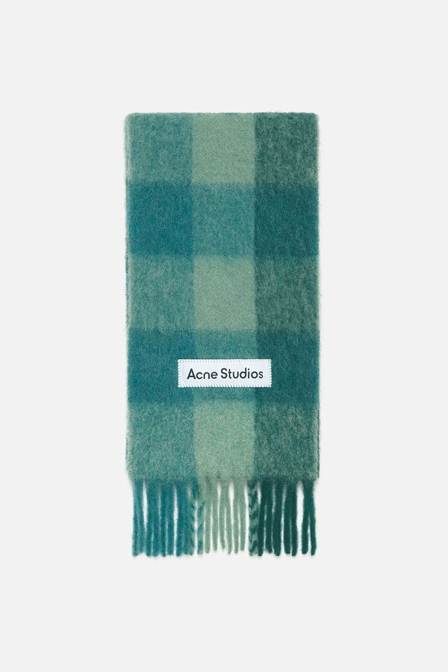 Acne Studios Vally teal colored mohair blend checked scarf