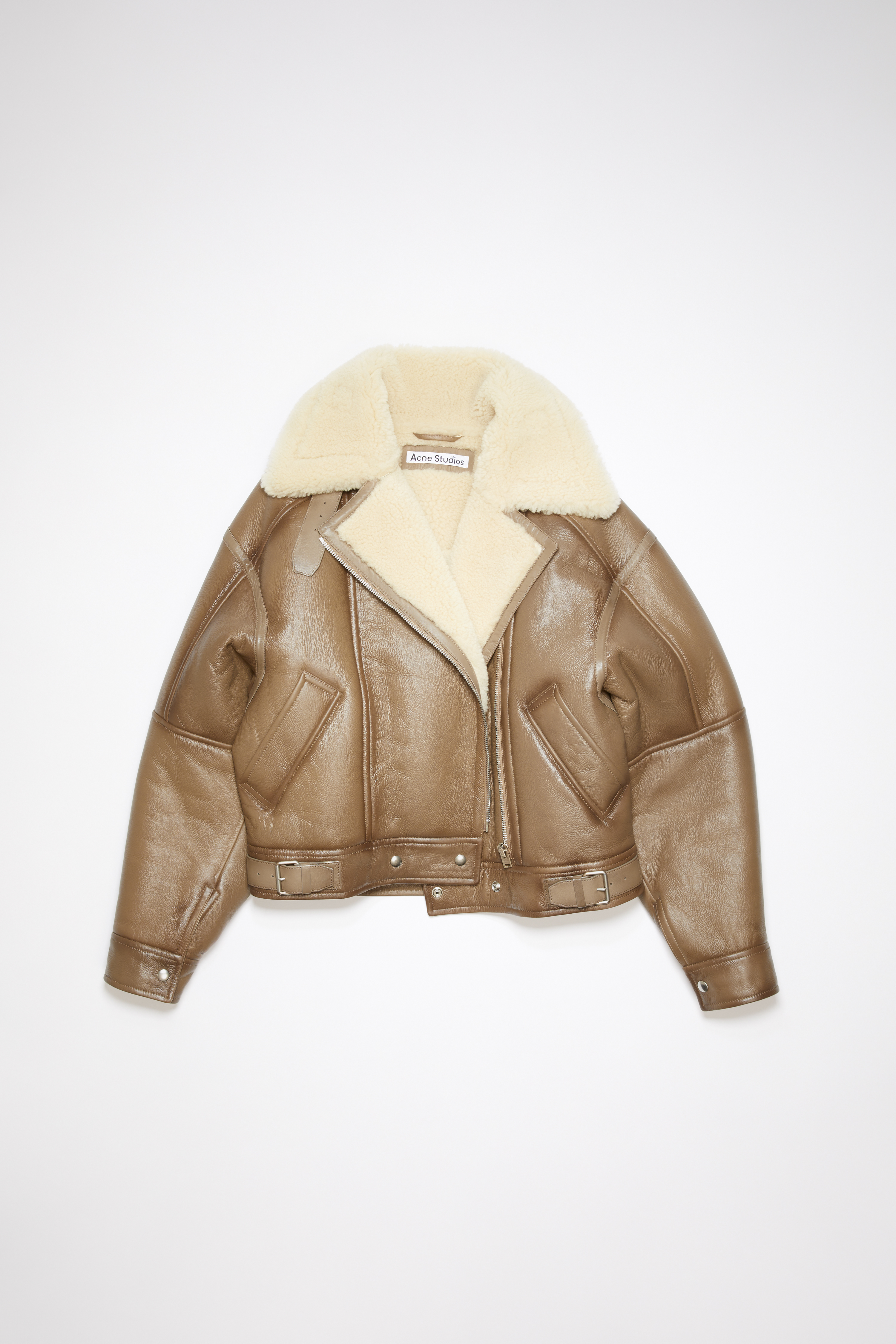 Acne Studios Fn-wn-leat000125 Brown/light Camel Leather Shearling Jacket In Brown,light Camel