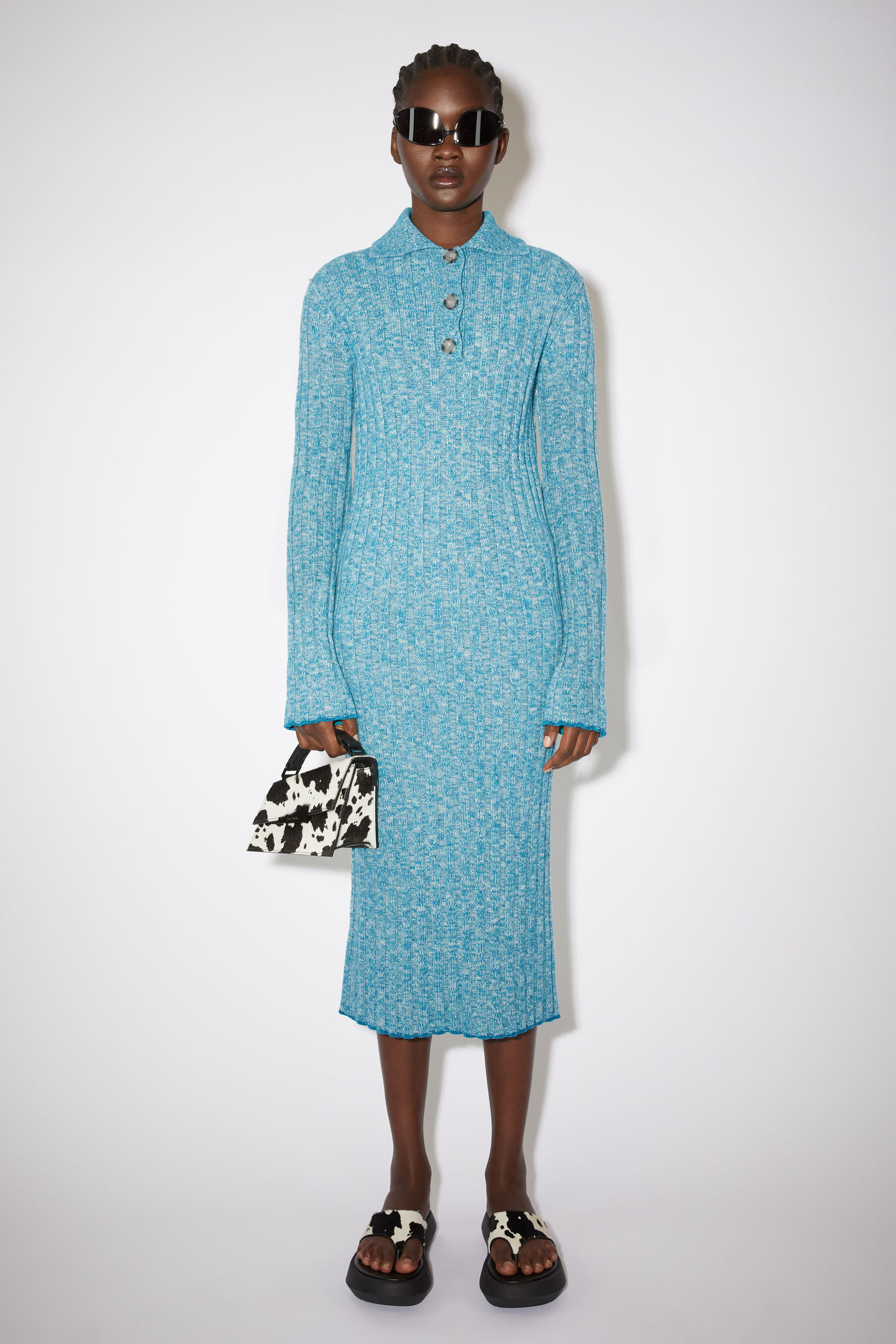 Polo ribbed knit dress - Grey/Turqouise