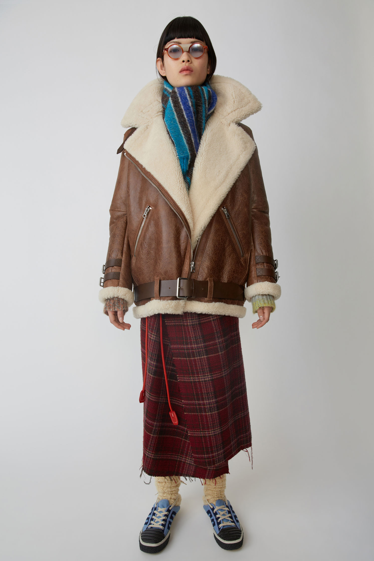 shearling jacket dark brown/white in brown white