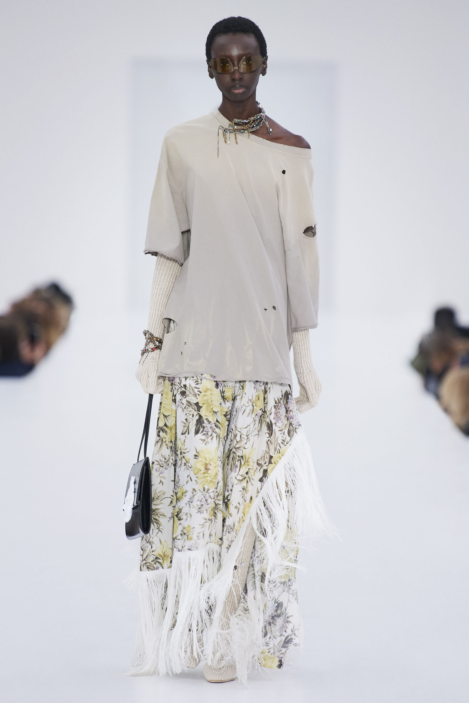 Flower print fringe skirt