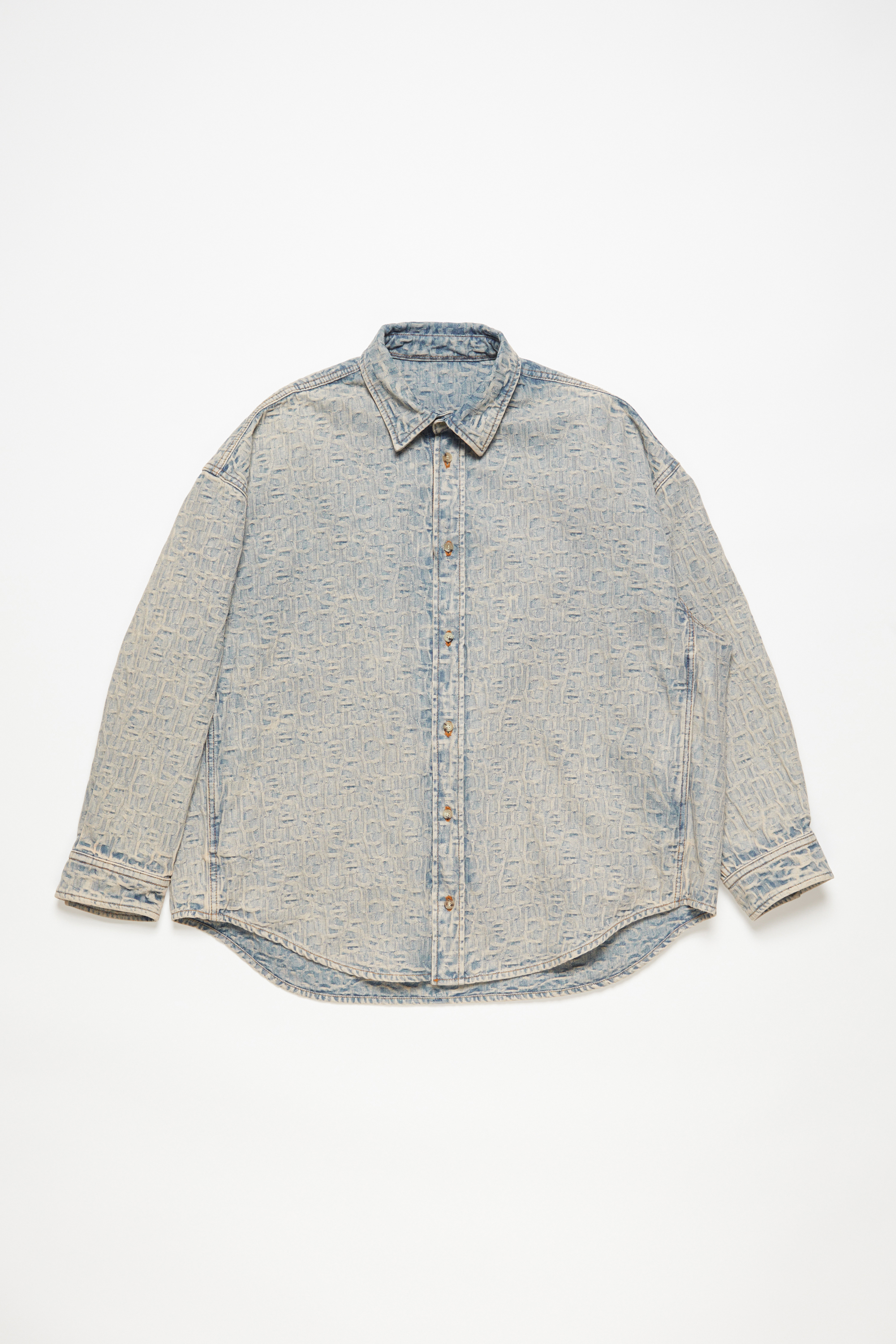 Acne Studios Jacquard Monogram Denim Shirt In Blue Beige