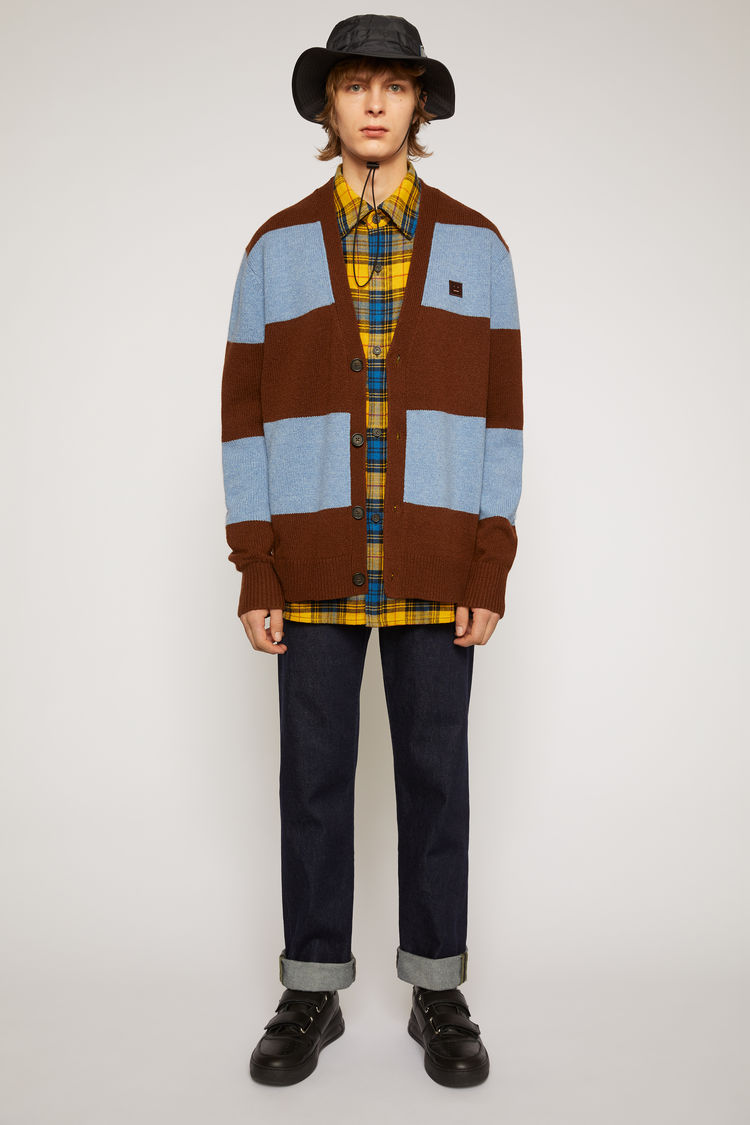 ACNE STUDIOS Block stripe cardigan Dark brown/mineral blue