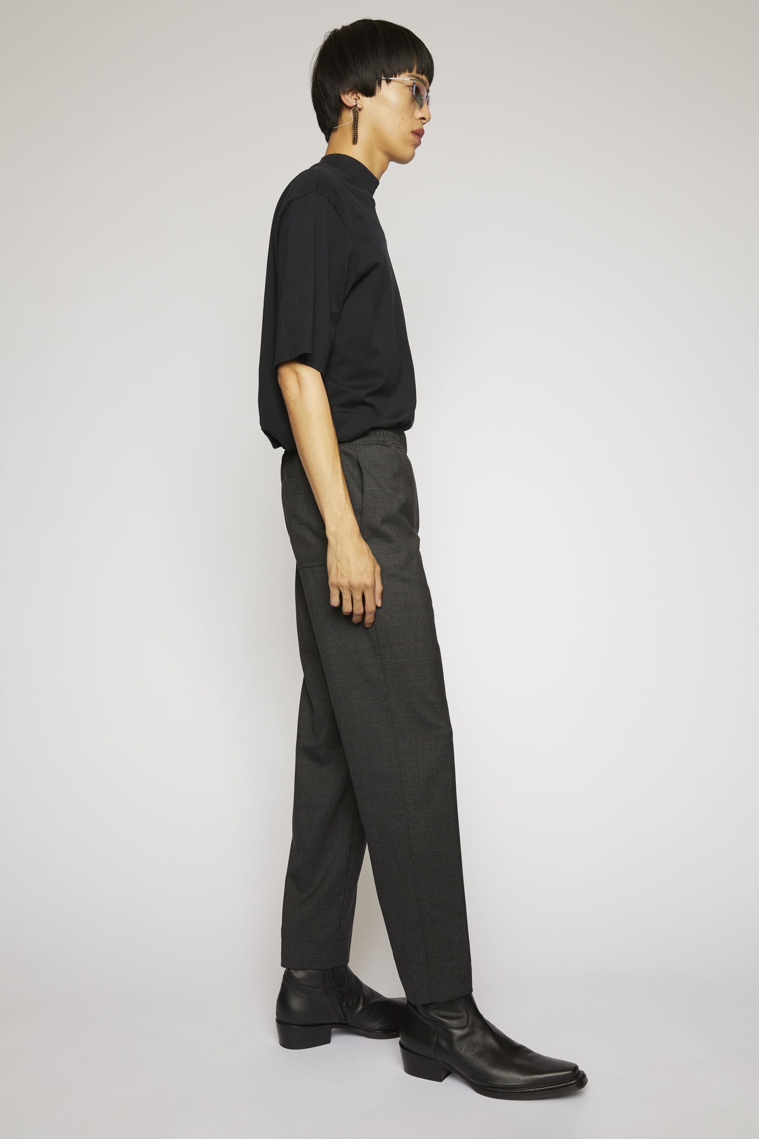 Acne Studios Cropped Wool Trousers Dark Grey Melange