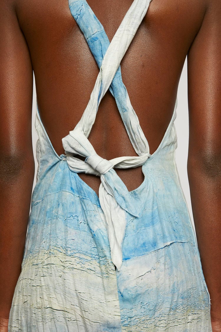 ACNE STUDIOS Landscape-painting linen dress Blue/white