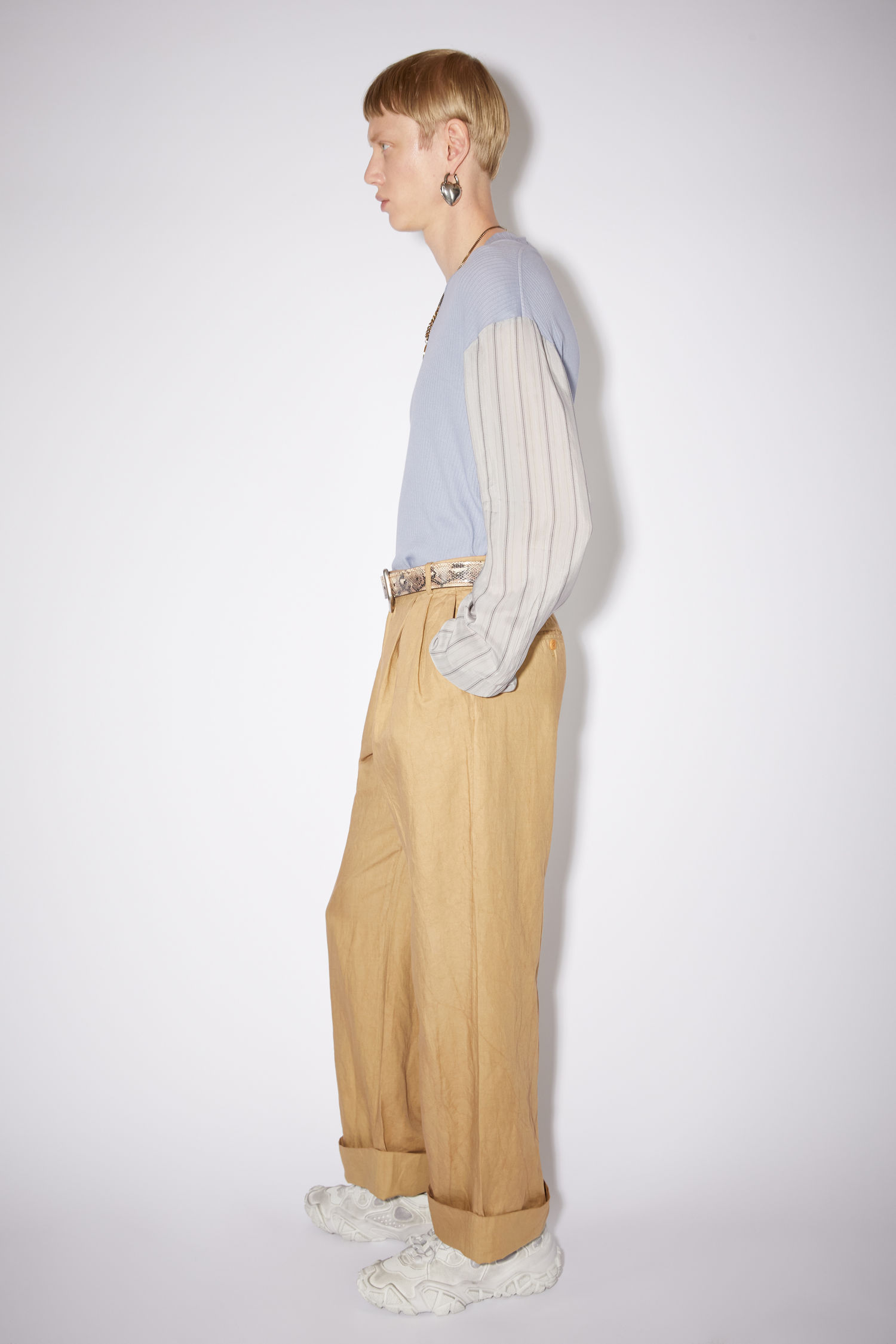 Linen blend trousers - Almond beige