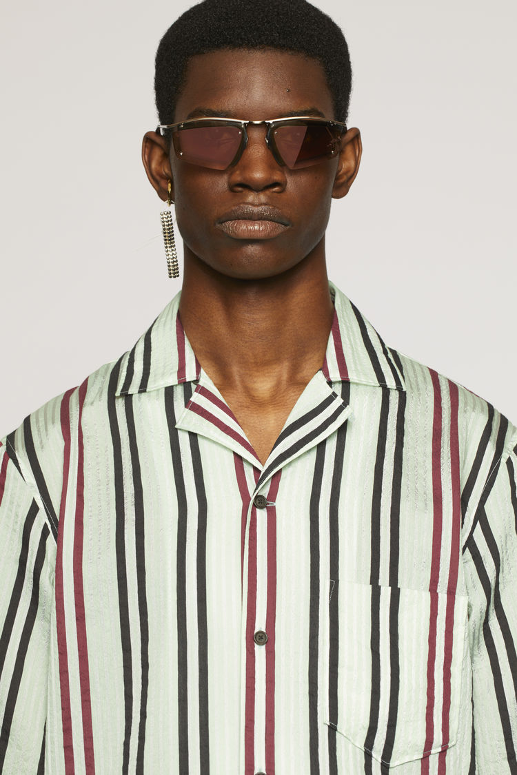 ACNE STUDIOS Striped cotton-blend shirt Pastel green/burgundy