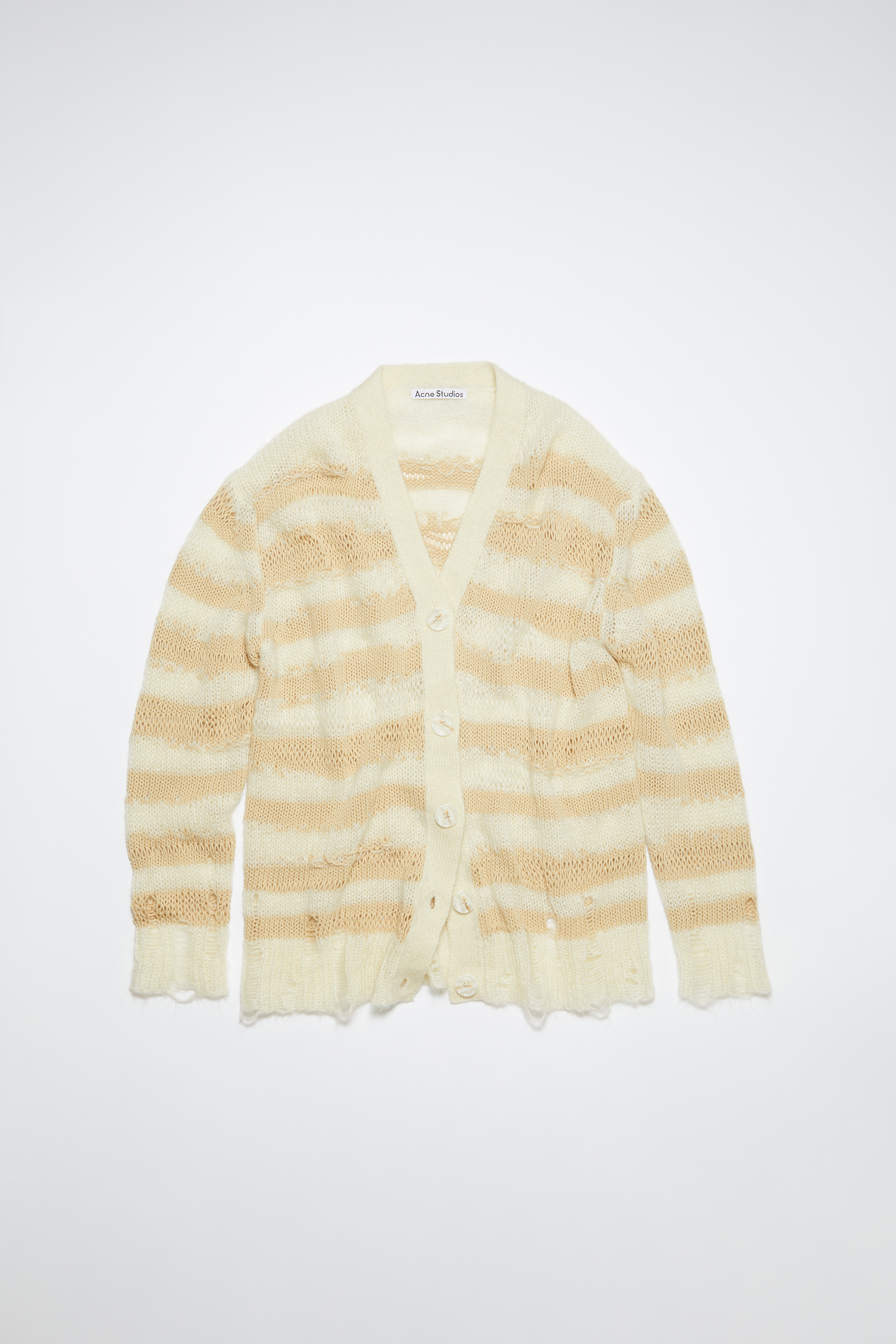 Acne Studios Fn-wn-knit000535 Off White/ecru Distressed Stripe Cardigan In Off White,ecru