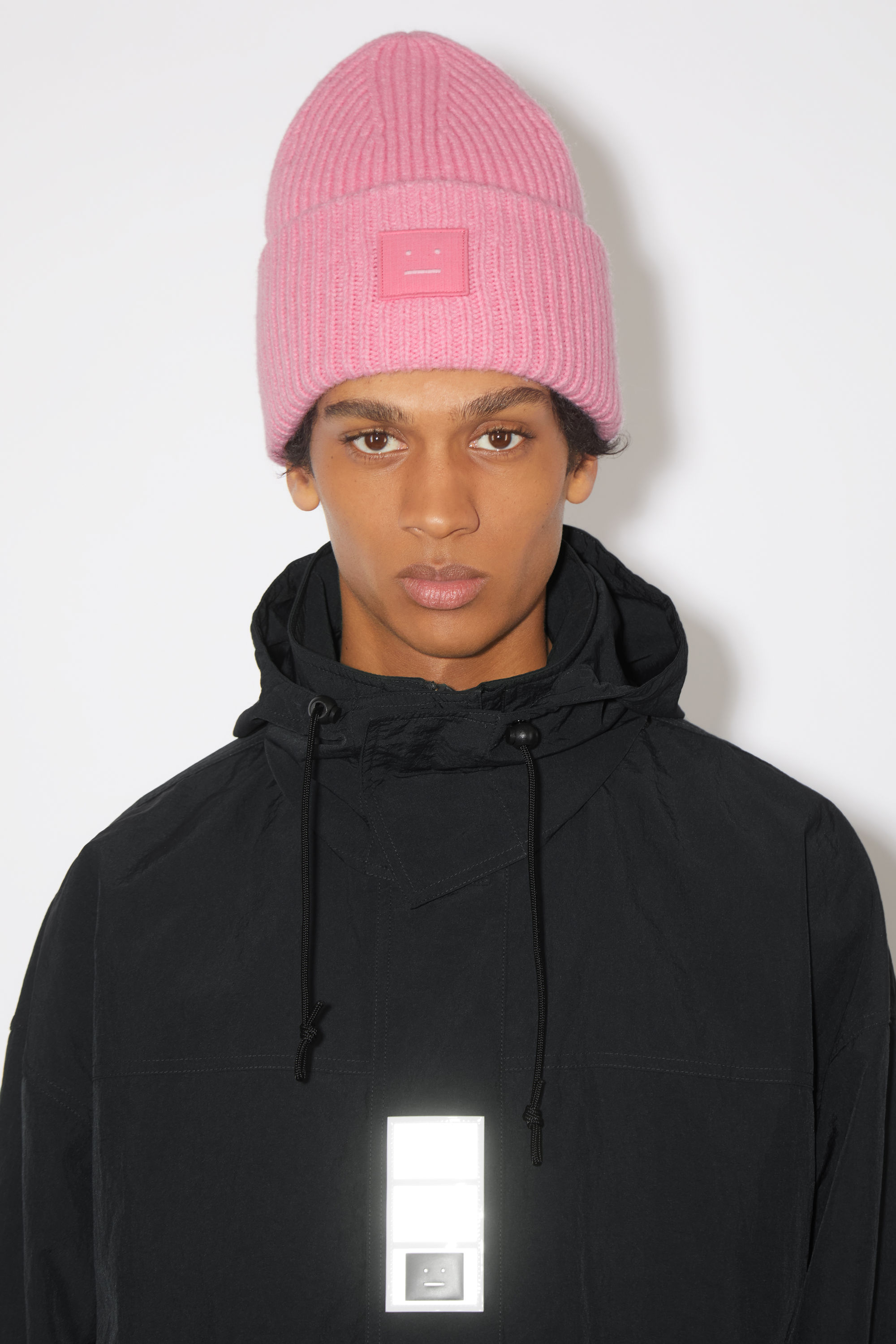 Acne Studios Large Face Logo Beanie In Bubble Pink