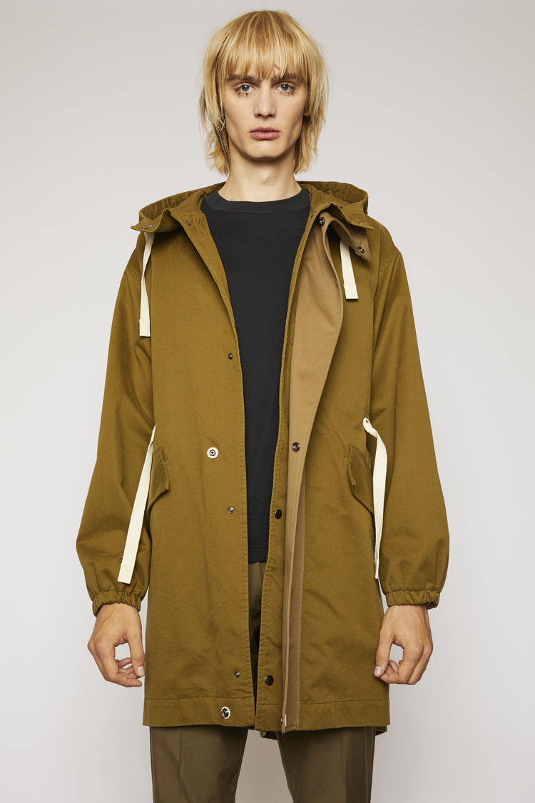 Shop Acne Studios Tech-twill Fishtail Parka Olive Green/taupe Grey