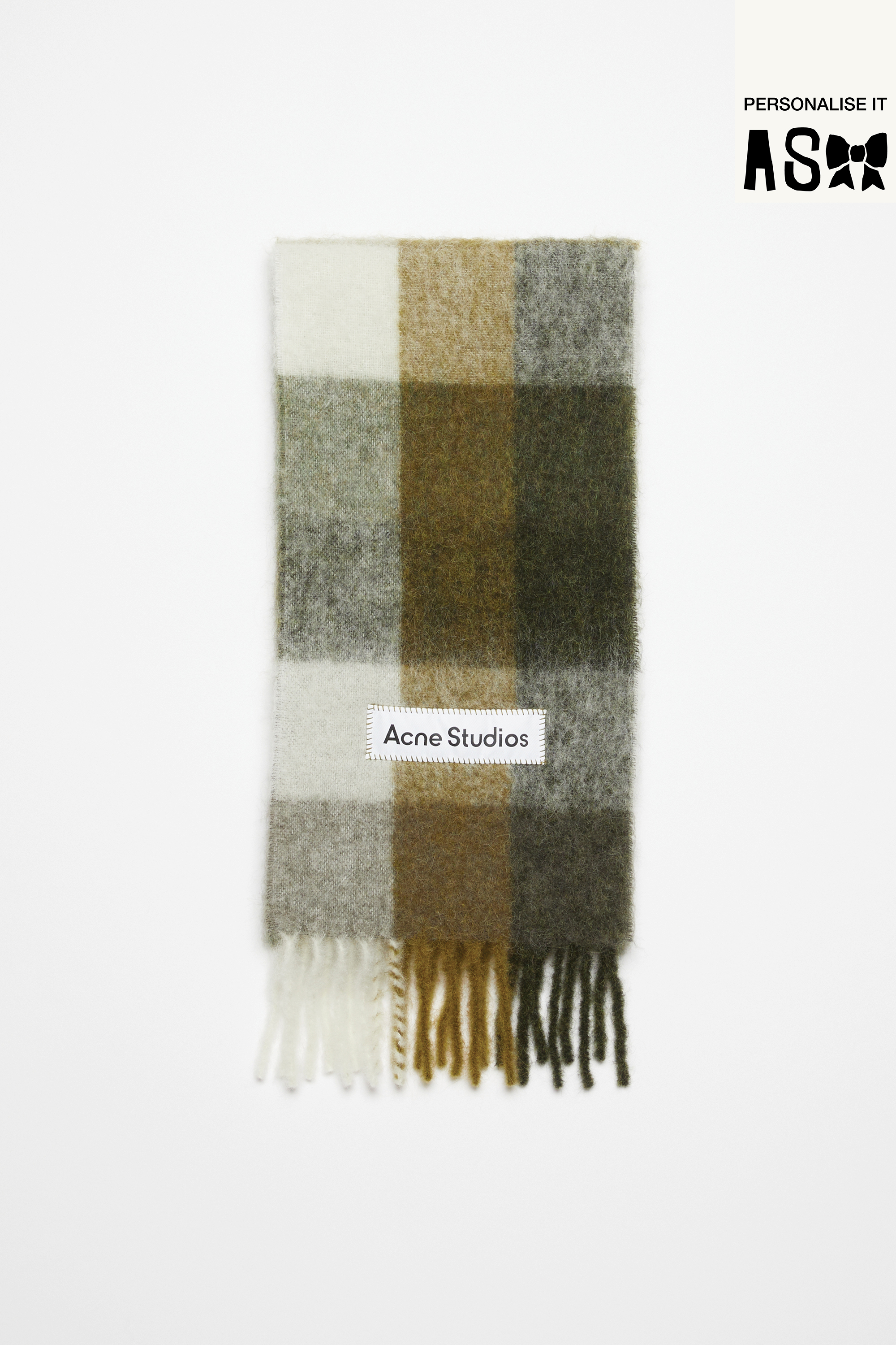 Acne Studios Fn-ux-scar000115 Taupe/green/black Mohair Checked Scarf In Taupe,green,black