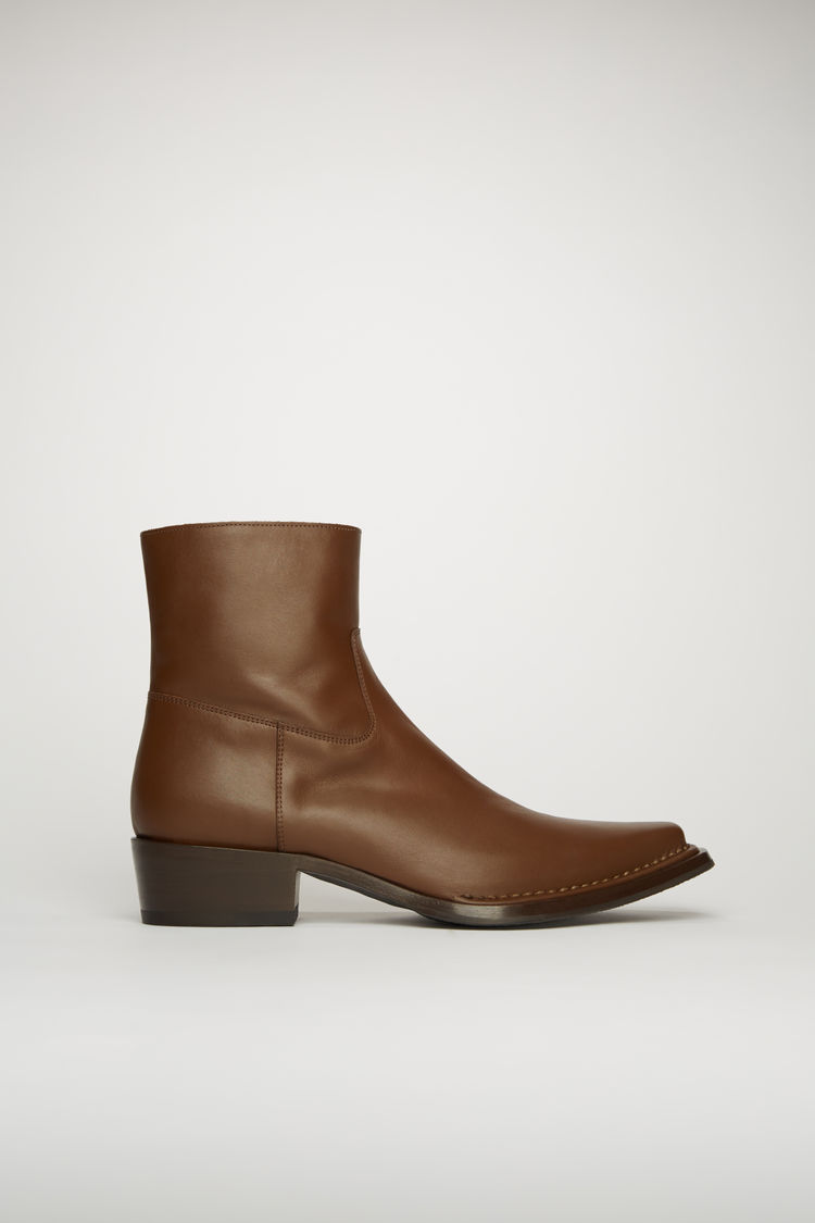 ACNE STUDIOS Square-toe leather boots Dark brown