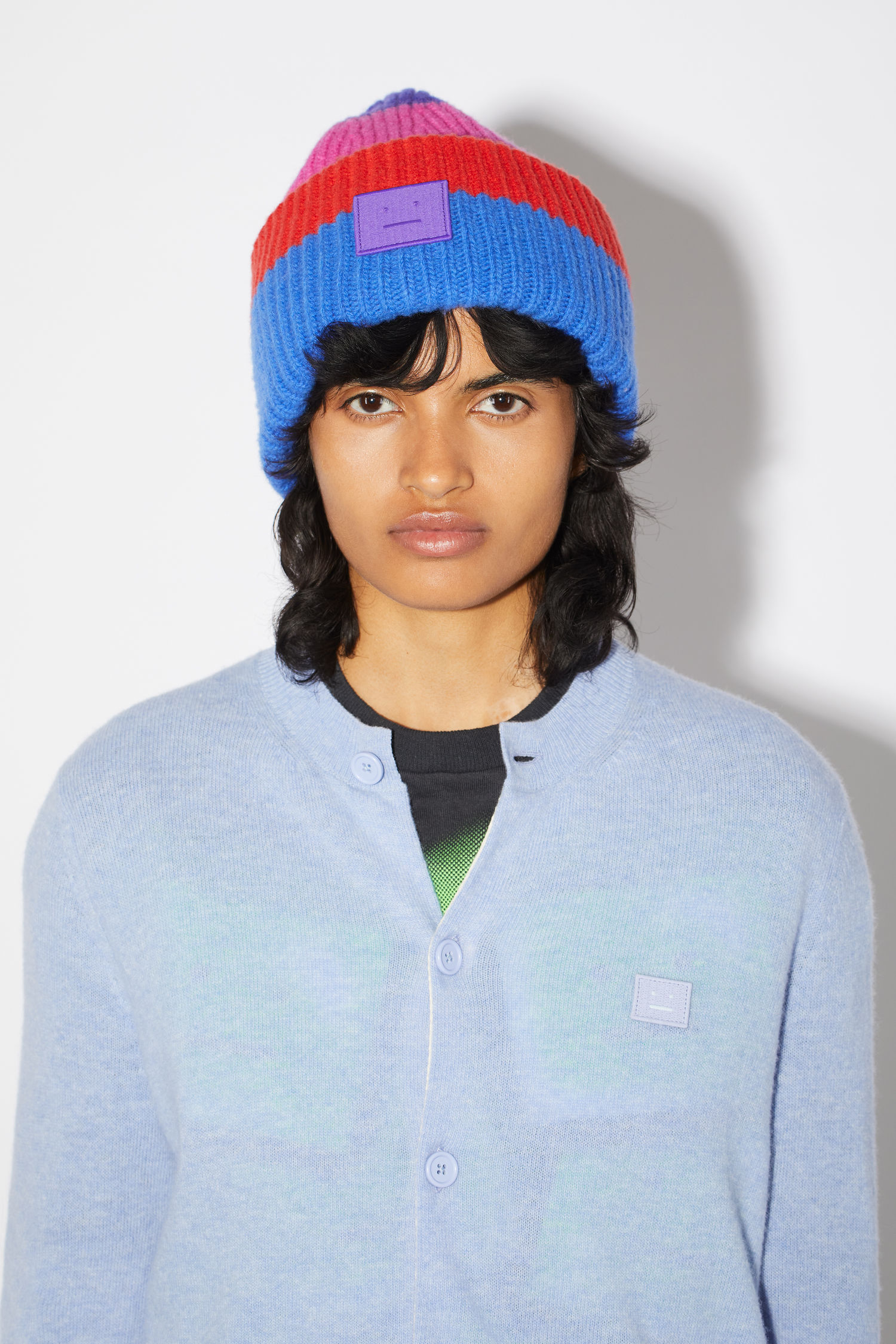 Acne Studios Ribbed Beanie Hat Purple Multi