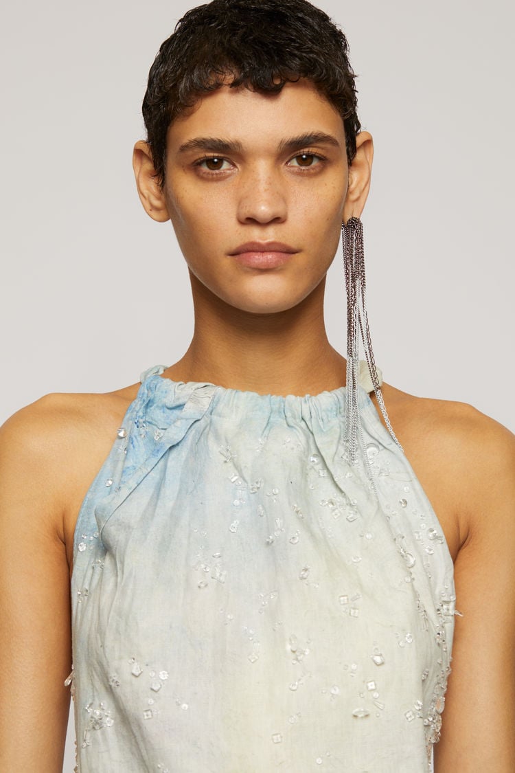 ACNE STUDIOS Embellished landscape-painting dress Blue/white
